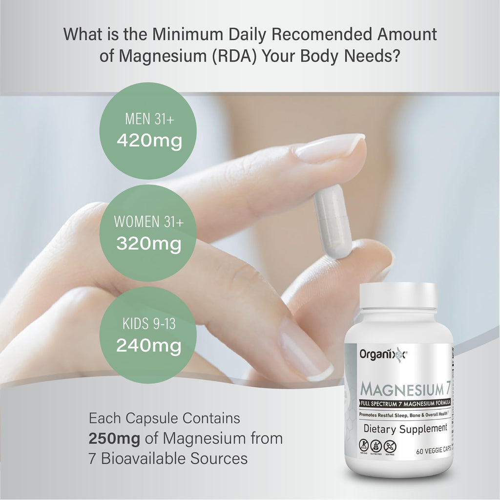 Organixx Magnesium Glycinate Supplement – 7-Type Magnesium Complex with Vitamin B6 & Manganese Citrate, Gluten Free, Non-GMO, 120 Capsules (2-Pack)