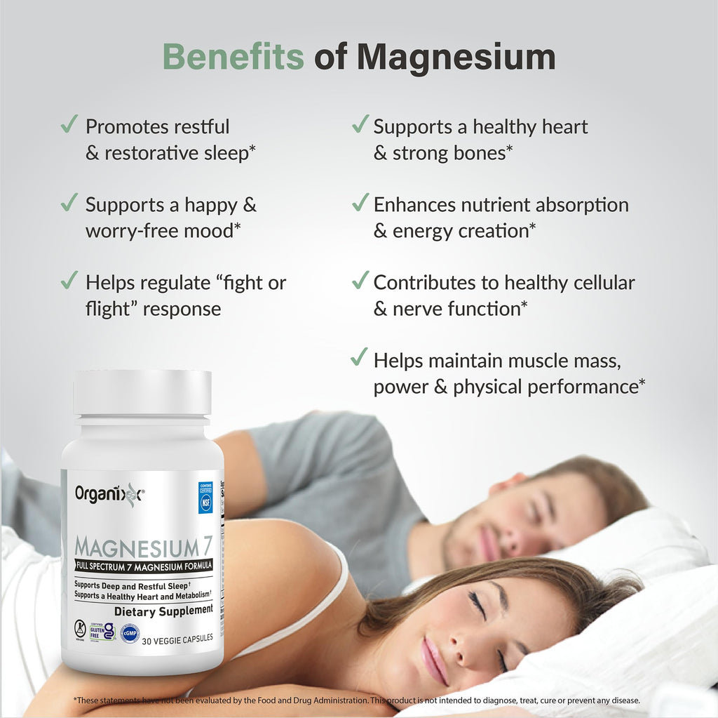 Organixx Magnesium Glycinate – Sleep Support, 90 Capsules, Vegan & Gluten Free