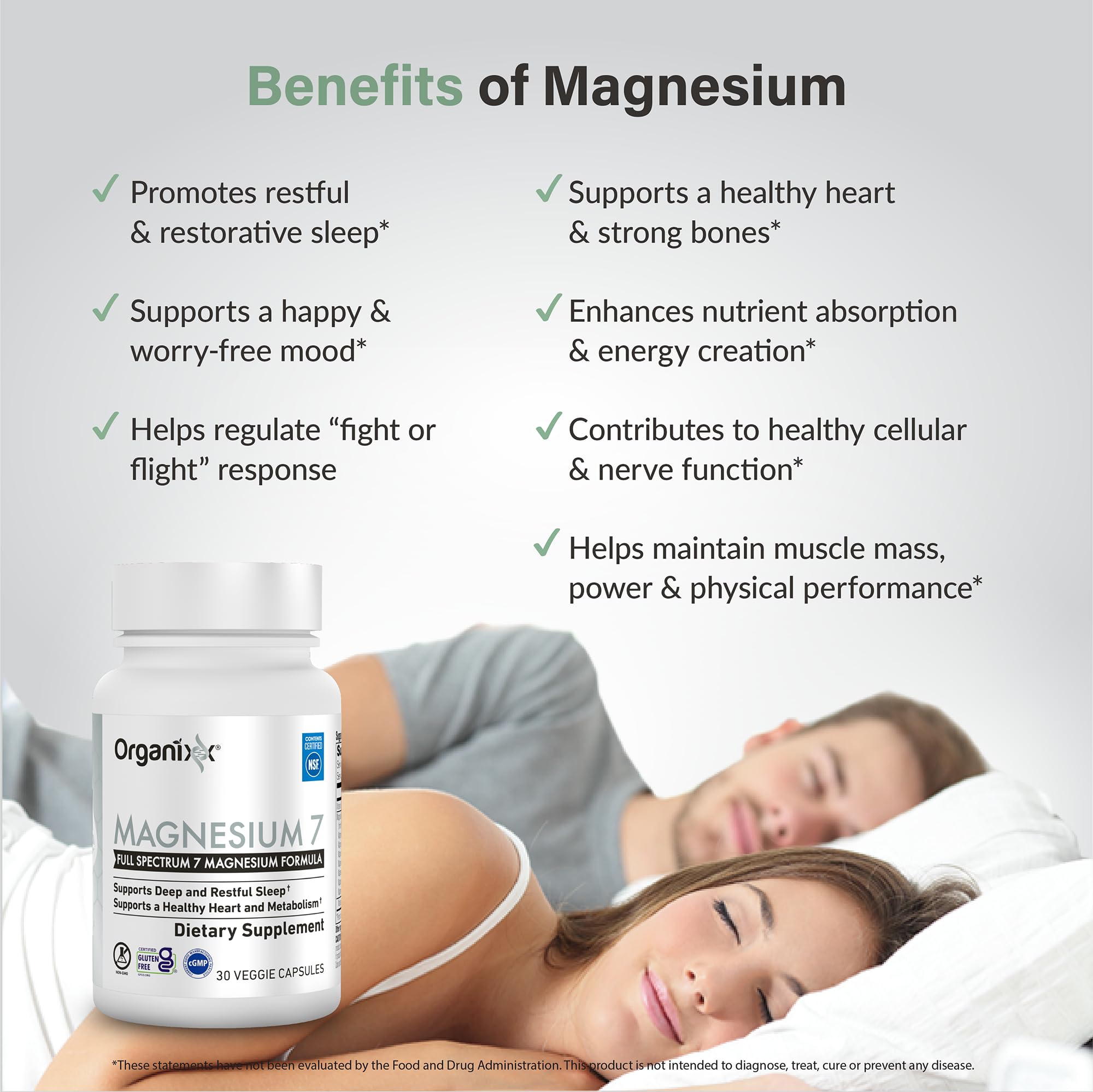 Organixx Magnesium Glycinate – Sleep Support, 90 Capsules, Vegan & Gluten Free