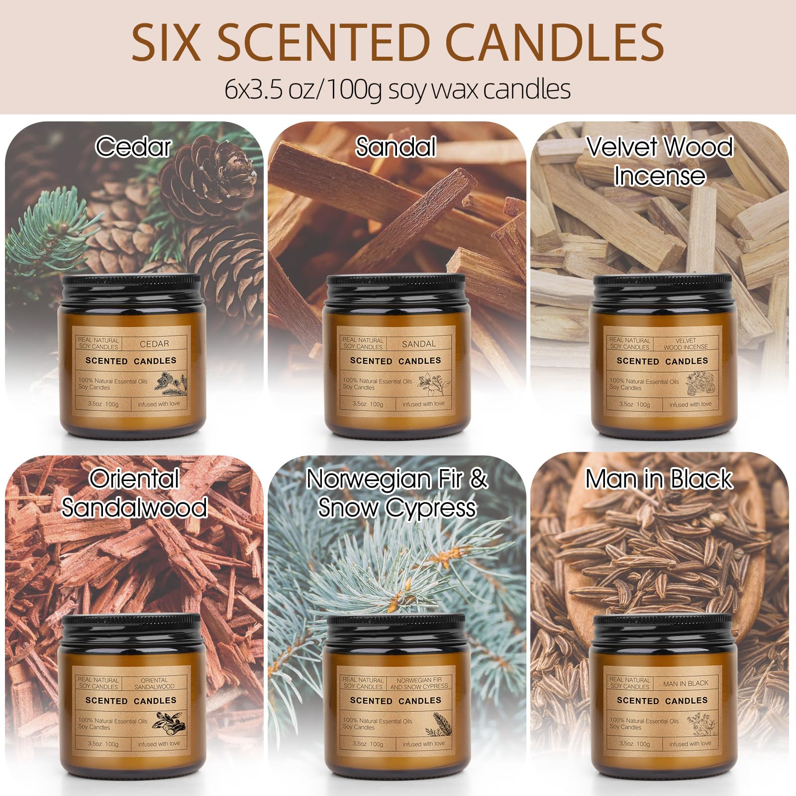 6 Pack Scented Candles Set – Long Lasting Soy Wax Aromatherapy Candles Gift for Home