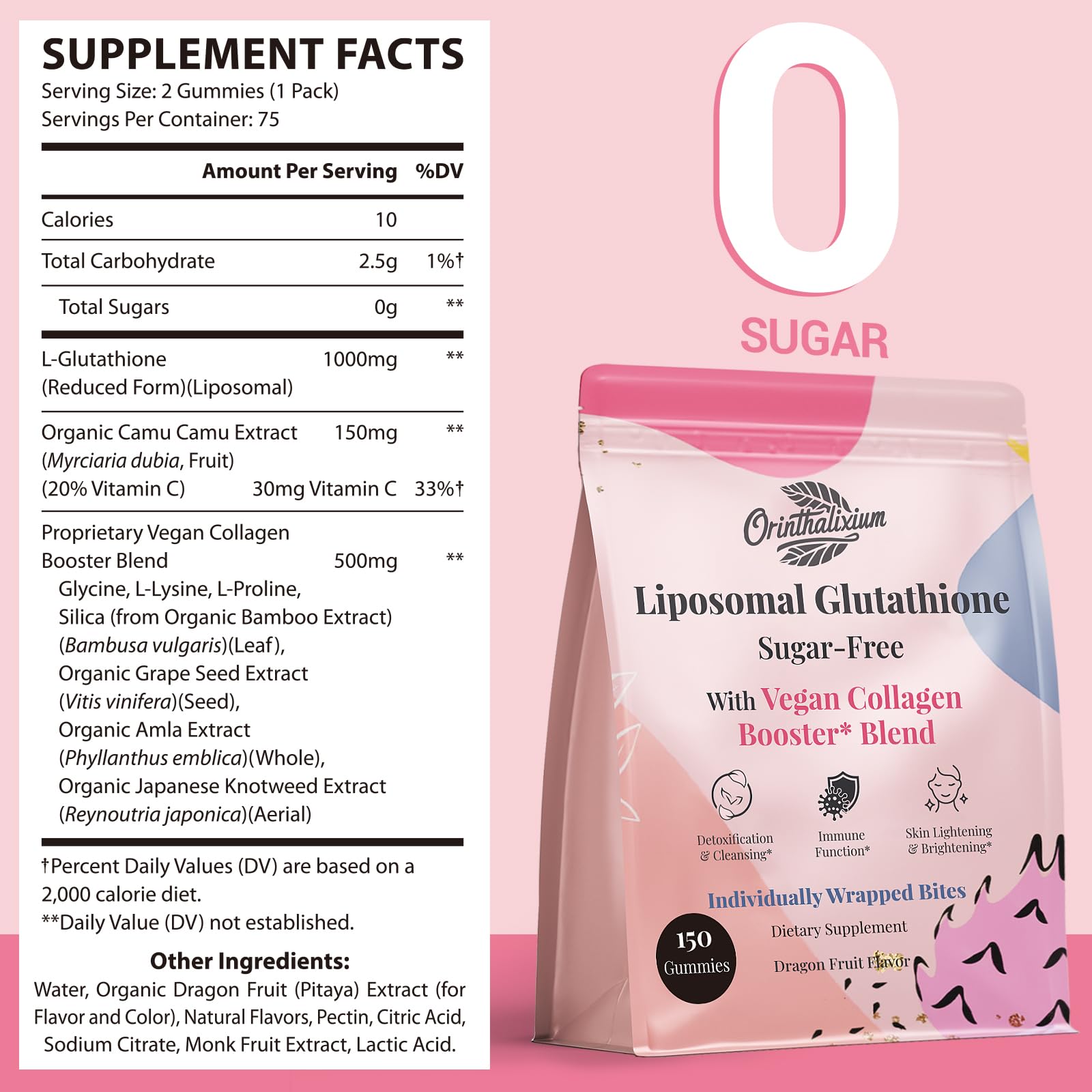 Orinthalixium Liposomal Glutathione Gummies 1000MG – Sugar Free, Vitamin C & Vegan Collagen | 150 Count
