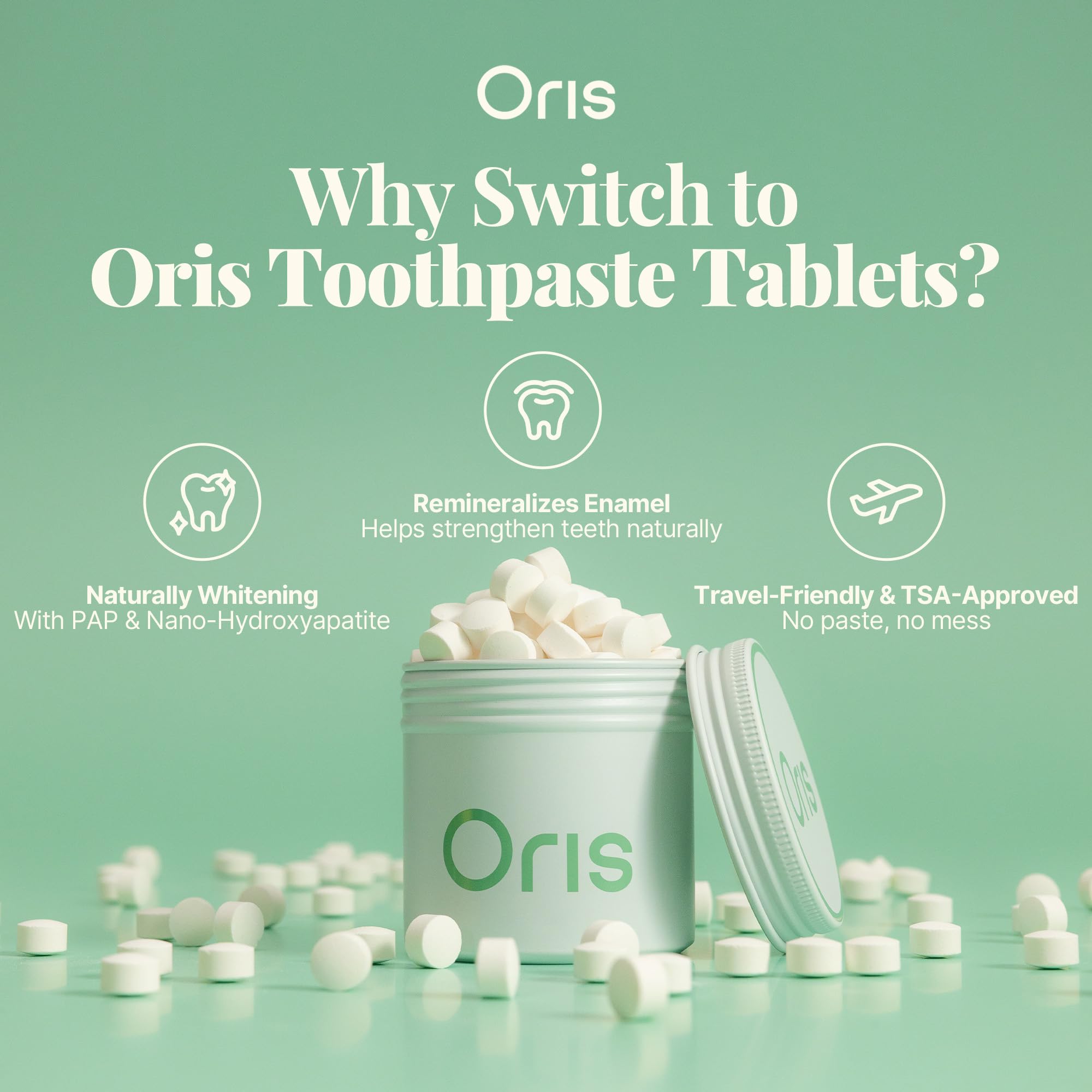 Oris Starter Bundle – 1 Month Supply: Natural Toothpaste Tablets | Fluoride-Free, Travel-Friendly, Kid-Safe with Enamel-Strengthening Nanohydroxyapatite (62 Count, Cinnamon)