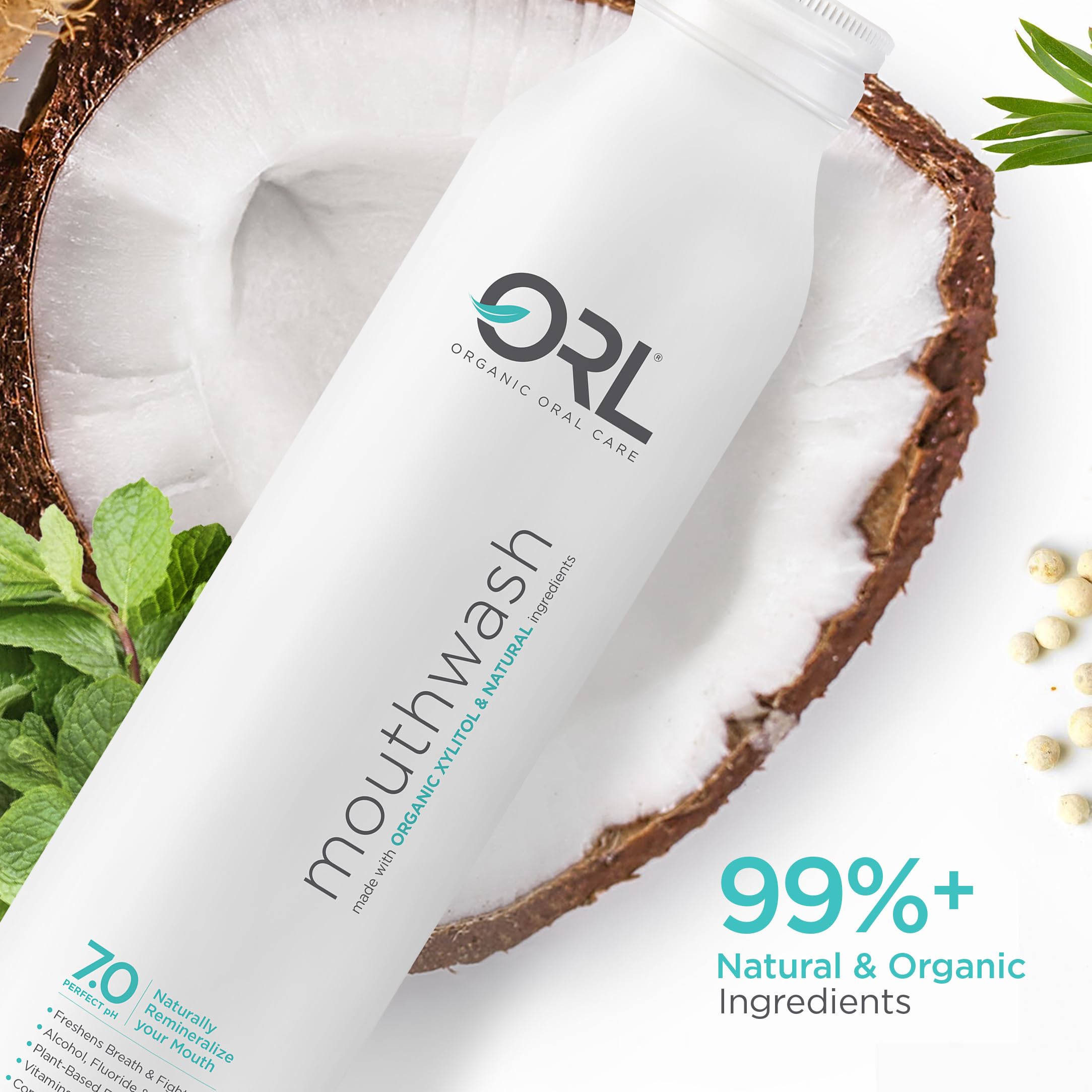 ORL Natural & Organic Alcohol-Free Mouthwash - 7.0 pH, Xylitol, Aluminum Bottle 16.9 oz