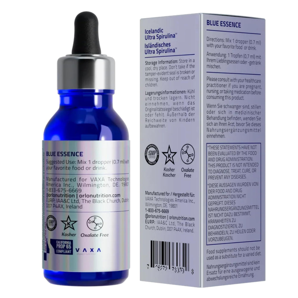 Orlo Blue Essence - Liquid Blue Spirulina with Phycocyanin & Methylcobalamin B12, 50 ml