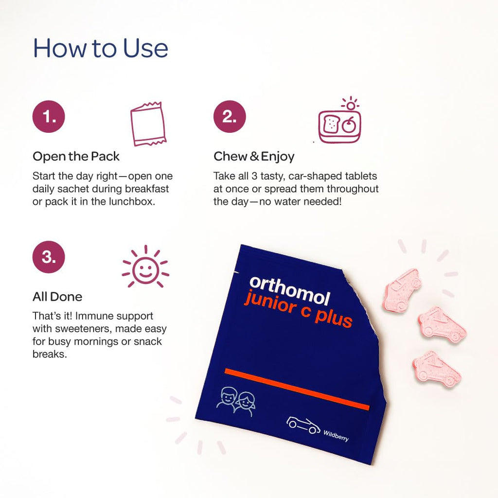 Orthomol Immun Junior C Plus – Kids Multivitamin, Wildberry Flavor, 30-Day Supply