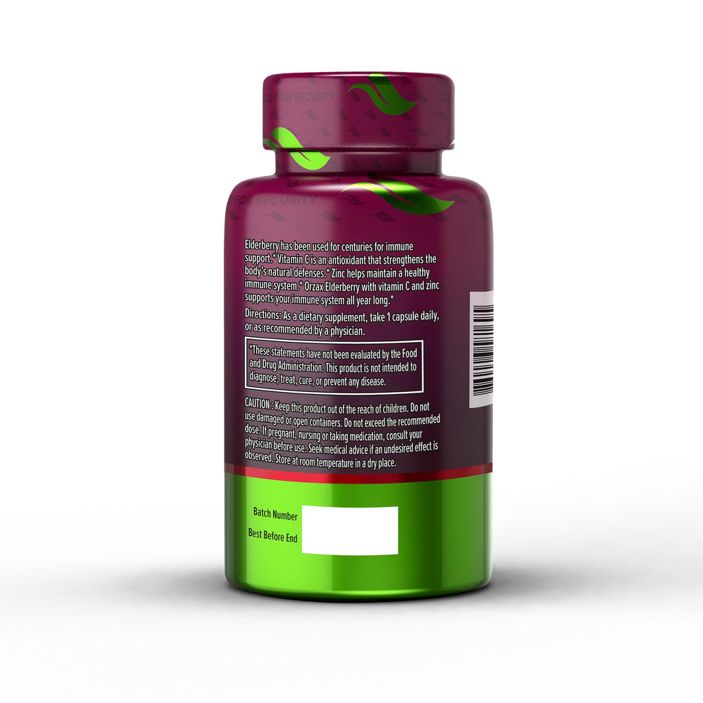 ORZAX Elderberry Capsules – Immune Support with Vitamin C & Zinc | 60 Vegetable Capsules