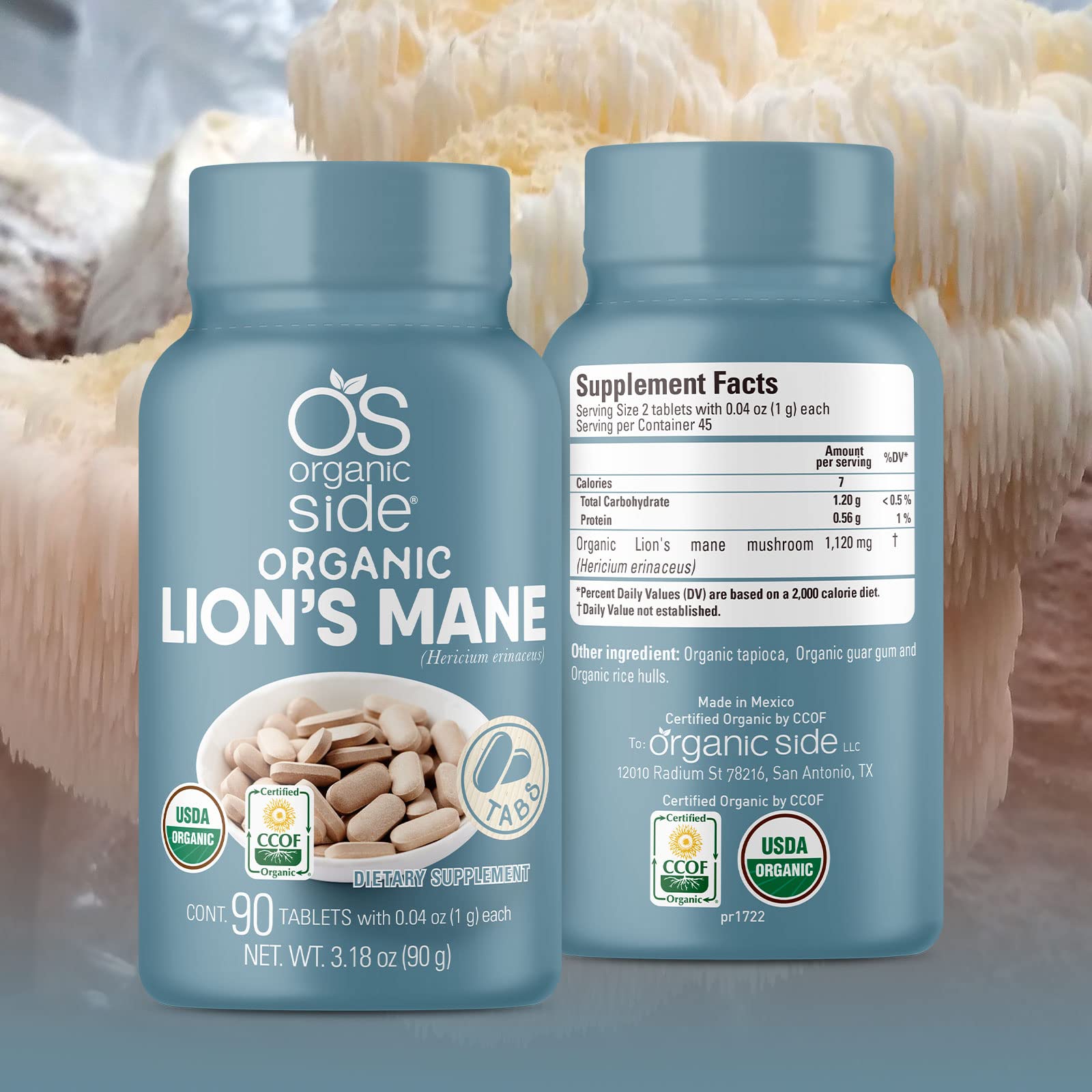OS Organic Side Lions Mane Tablets – Organic, USDA Certified, Non-GMO