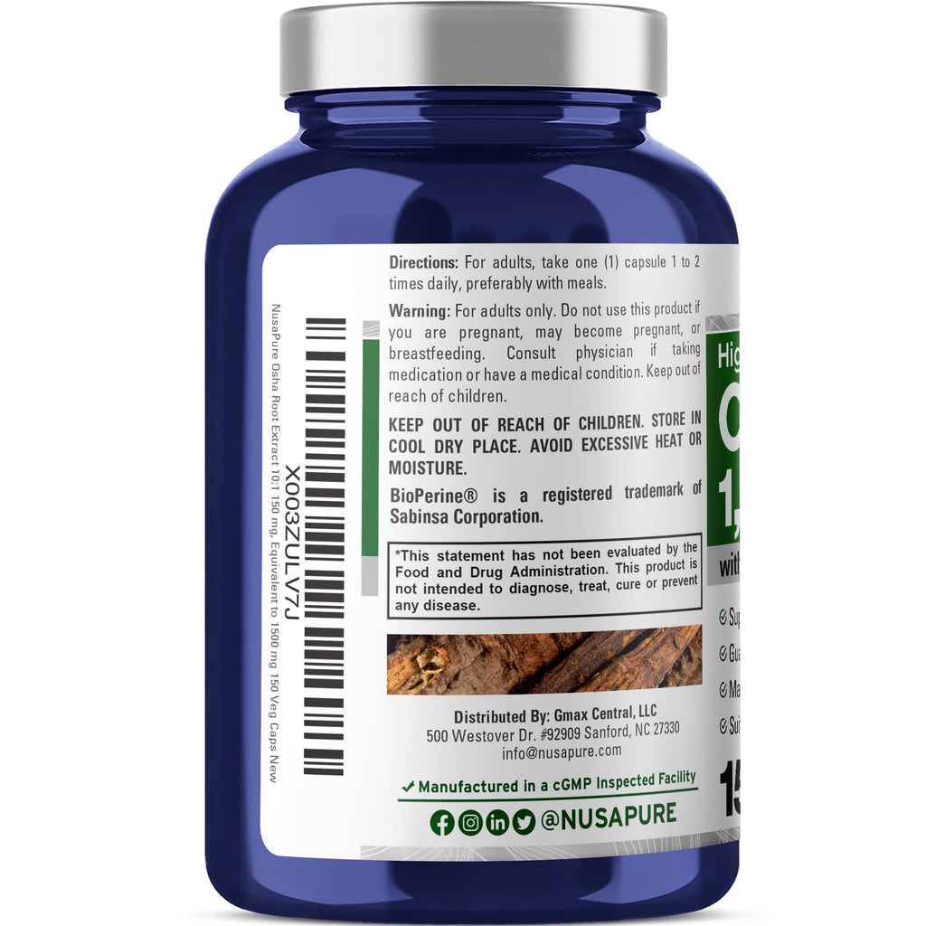 NusaPure OSHA Root Extract 1500 mg Vegan Capsules – 150 Count (Pack of 2)