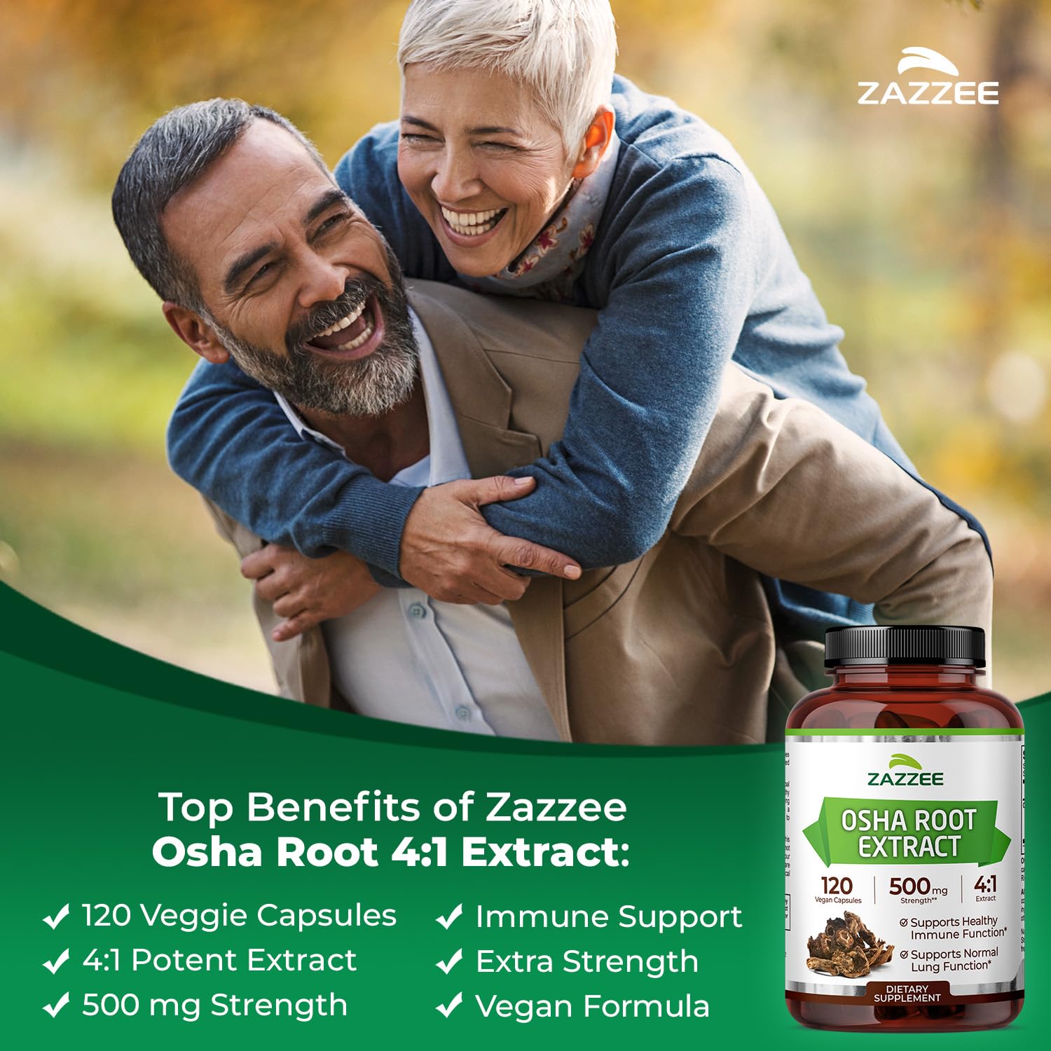 Zazzee OSHA Root 4:1 Extract - 500 mg, 120 Vegan Capsules, 4-Month Supply