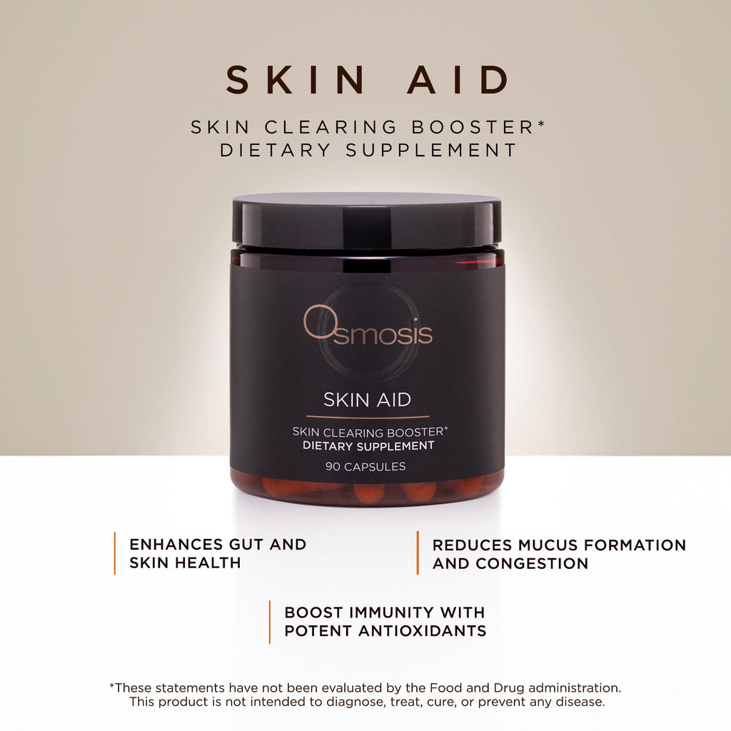 OSMOSIS Skin Aid Daily Supplement – Microbiome & Immunity Support, Vitamin A for Acne-Prone Skin | 90 Count