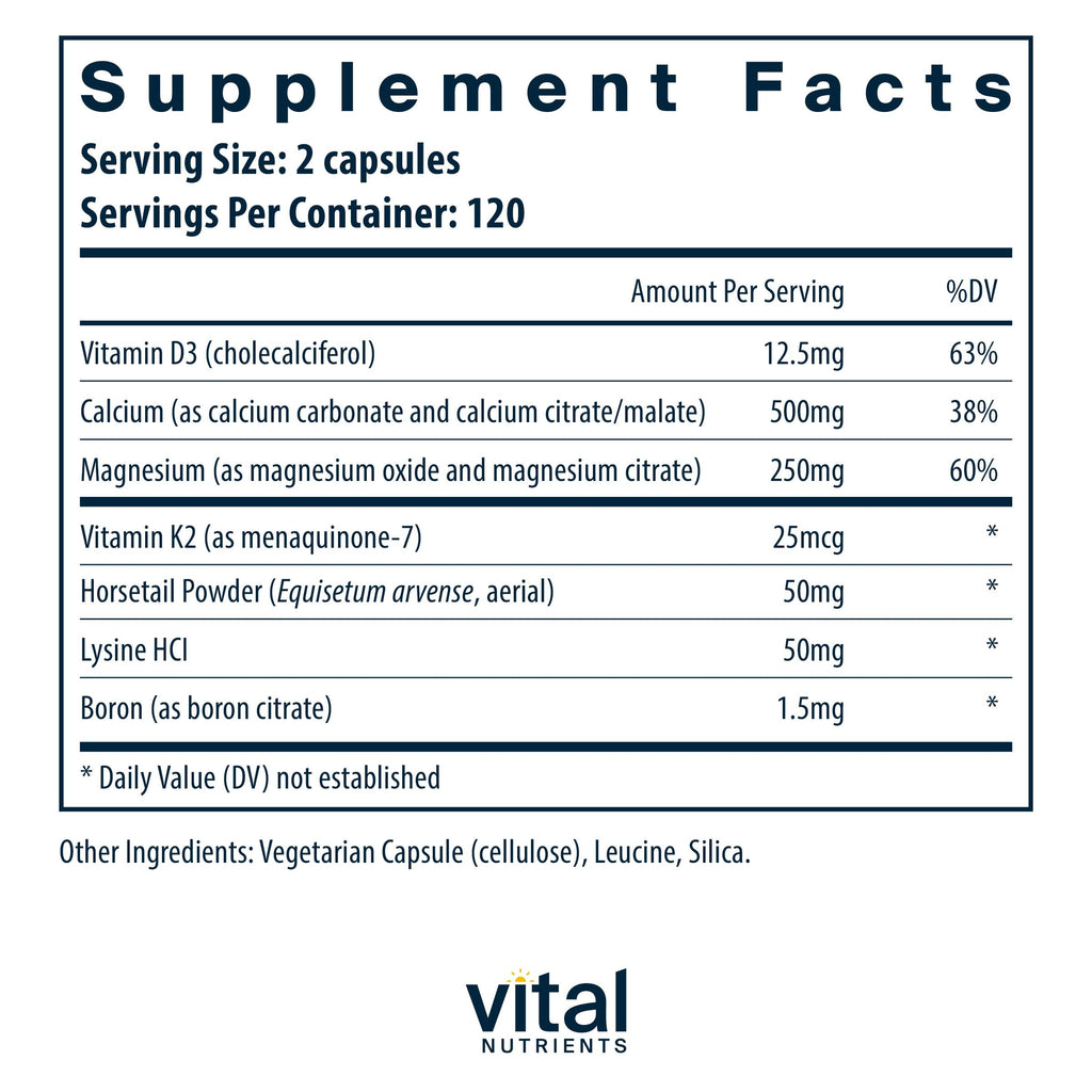 Vital Nutrients Osteo-Nutrients II | Vitamin K2 + D3, Calcium, Magnesium, Boron for Bone Strength & Heart Support | Vegetarian | 240 Capsules