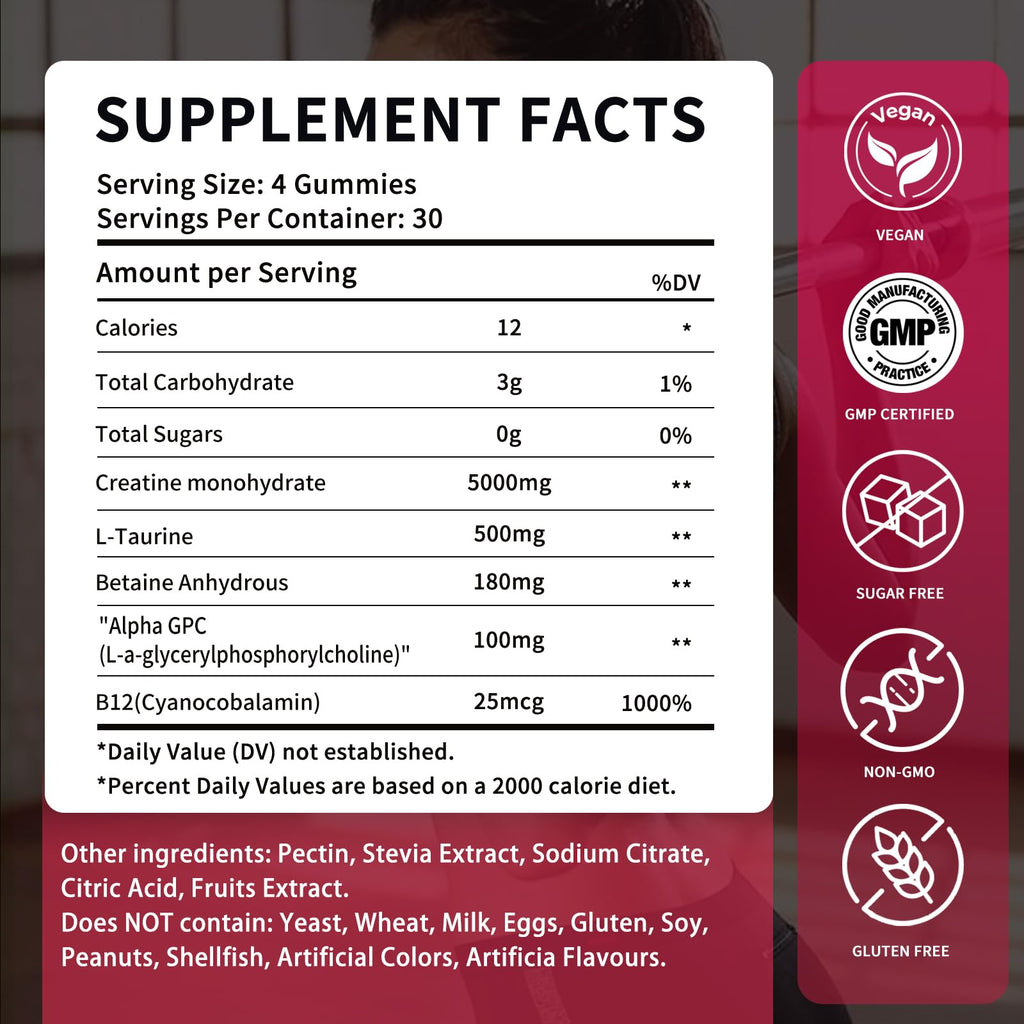 OUYIYUA Creatine Monohydrate Gummies 5000mg – Sugar Free, Mixed Berry, 120 ct