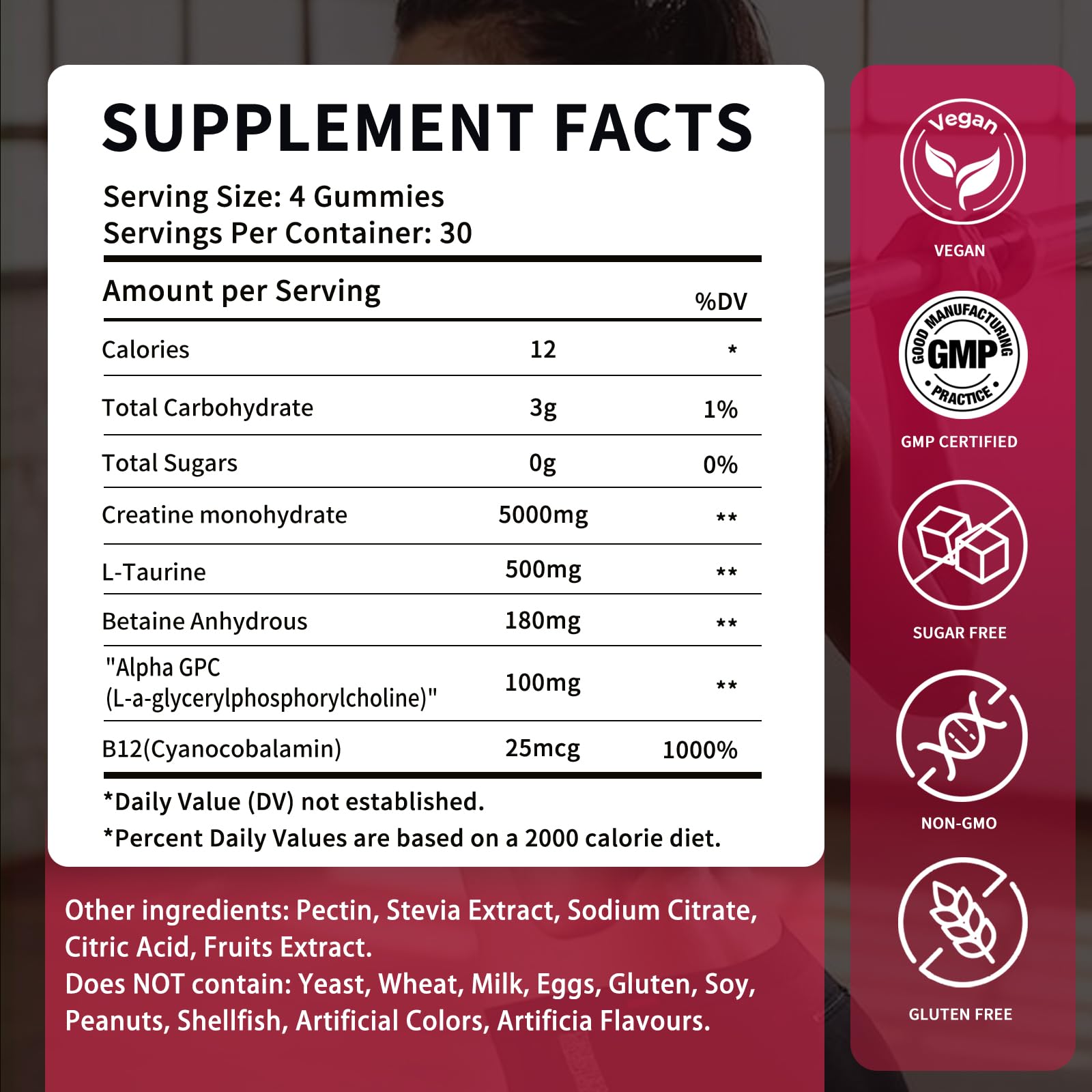 OUYIYUA Creatine Monohydrate Gummies 5000mg – Sugar Free, Mixed Berry, 120 ct