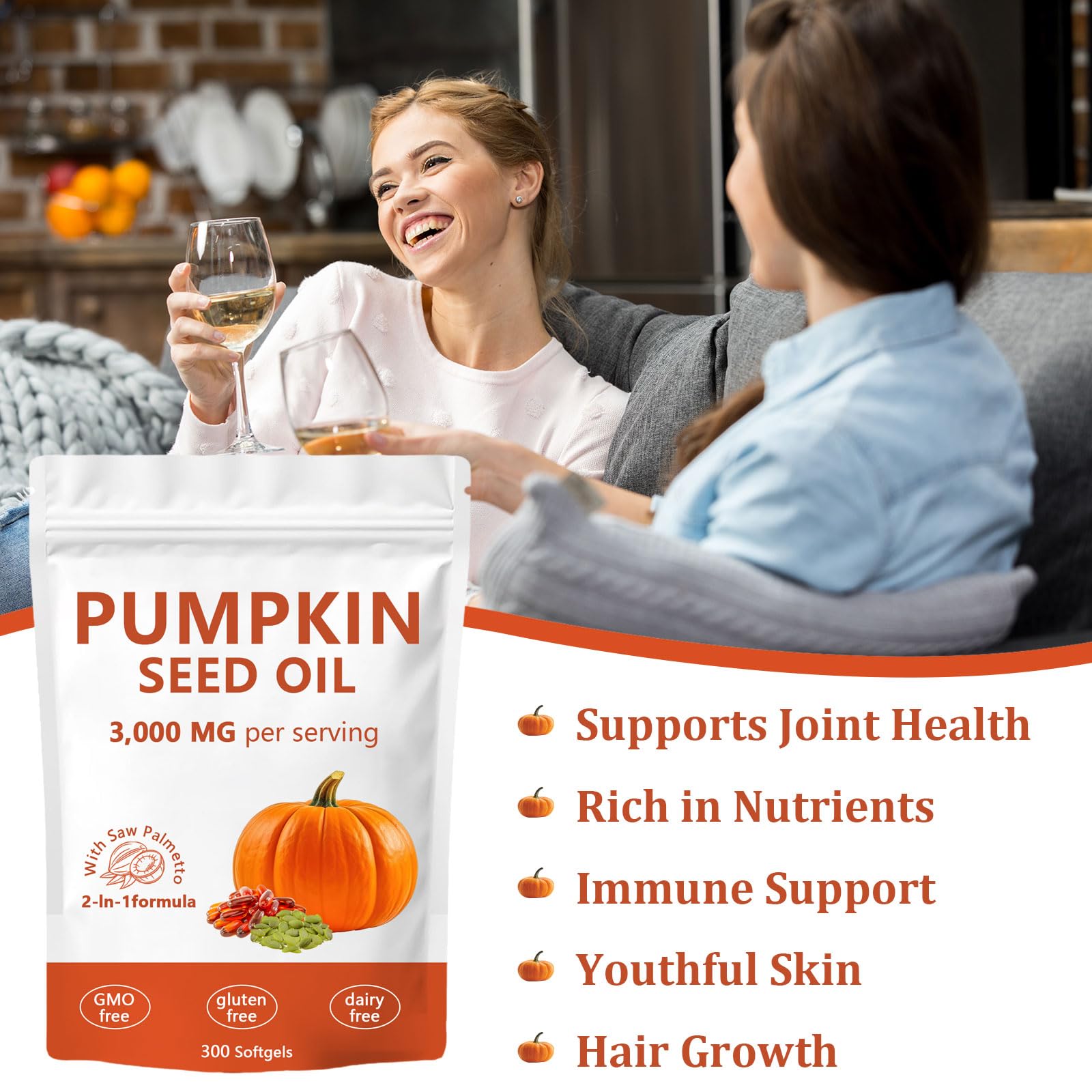 Ovela Pumpkin Seed Oil Capsules 3000mg with Saw Palmetto | Non-GMO, Gluten-Free