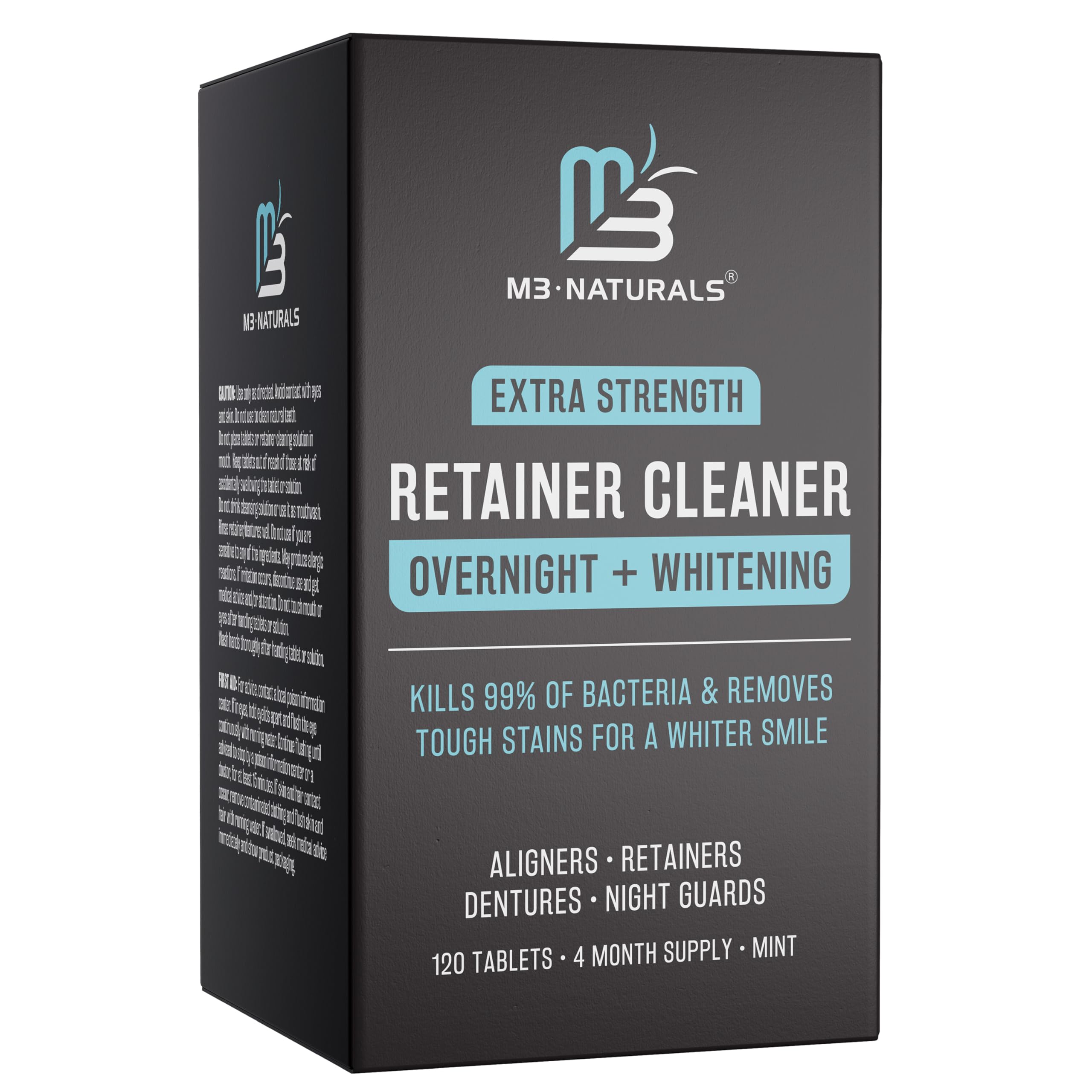 M3 Naturals Overnight Whitening Retainer Cleaner – 4 Month Supply, 120 Tablets