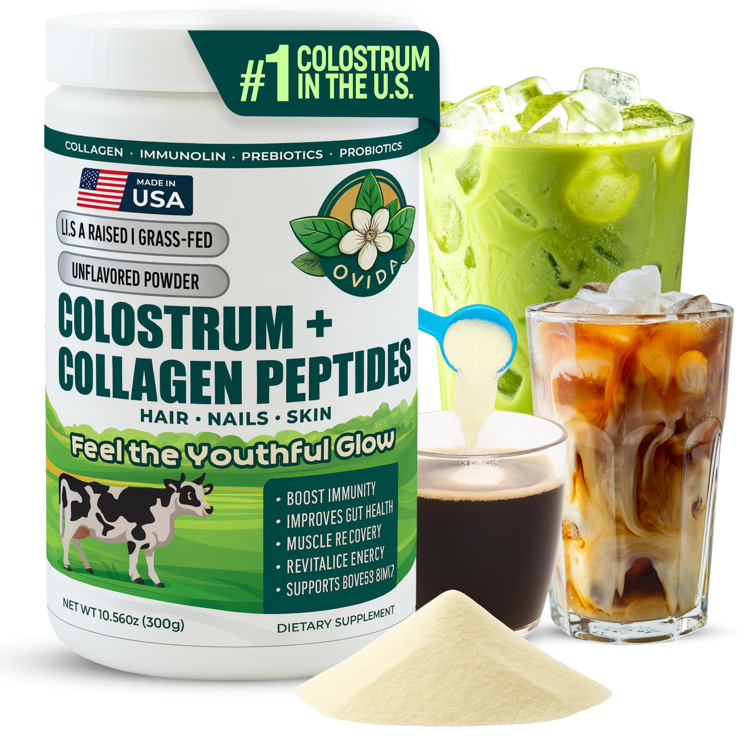 OVIDA Premium Bovine Colostrum & Collagen Peptides – Grass-Fed, Non-GMO, 300g