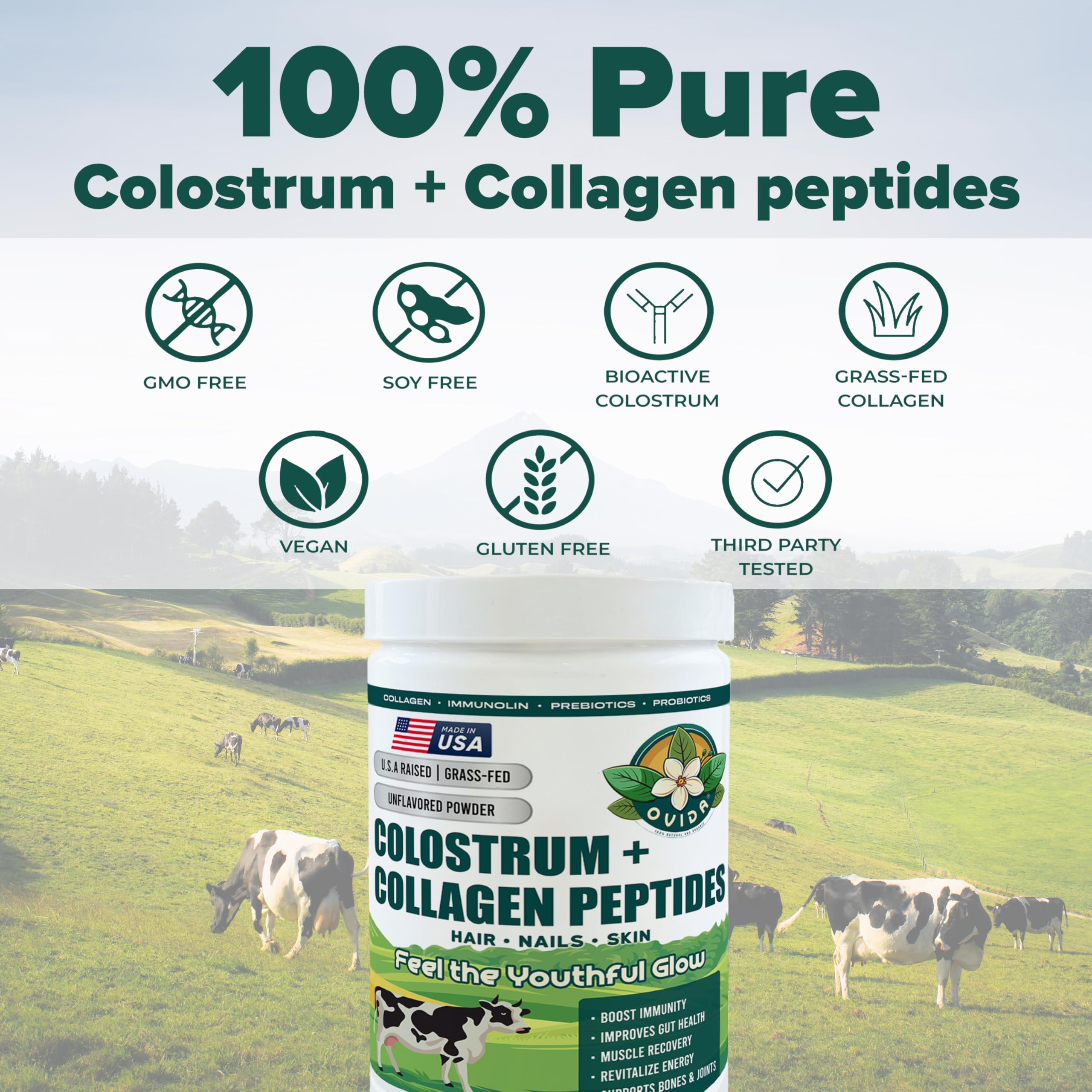 OVIDA Premium Bovine Colostrum & Collagen Peptides – Grass-Fed, Non-GMO, 300g