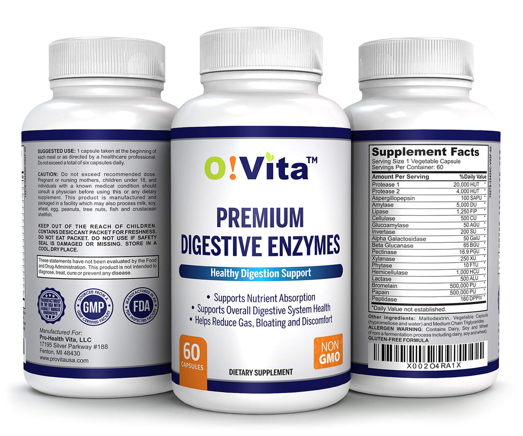 O!VITA Premium Digestive Enzymes – Plant-Based Enzymes for Better Digestion & Nutrient Absorption (60 Veggie Capsules)