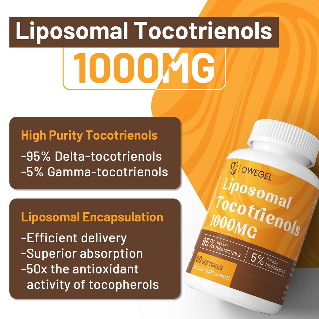 owegel Vitamin E Tocotrienols 1000mg – Liposomal Tocotrienol Capsules (95% Delta, 5% Gamma) – 120 Softgels