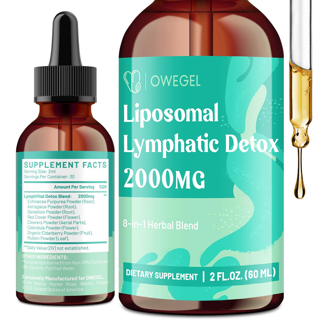 Owegel Liposomal Lymphatic Drainage Drops 2000mg – Immune & Lymphatic Support – Sugar-Free, Alcohol-Free – 2 FL OZ