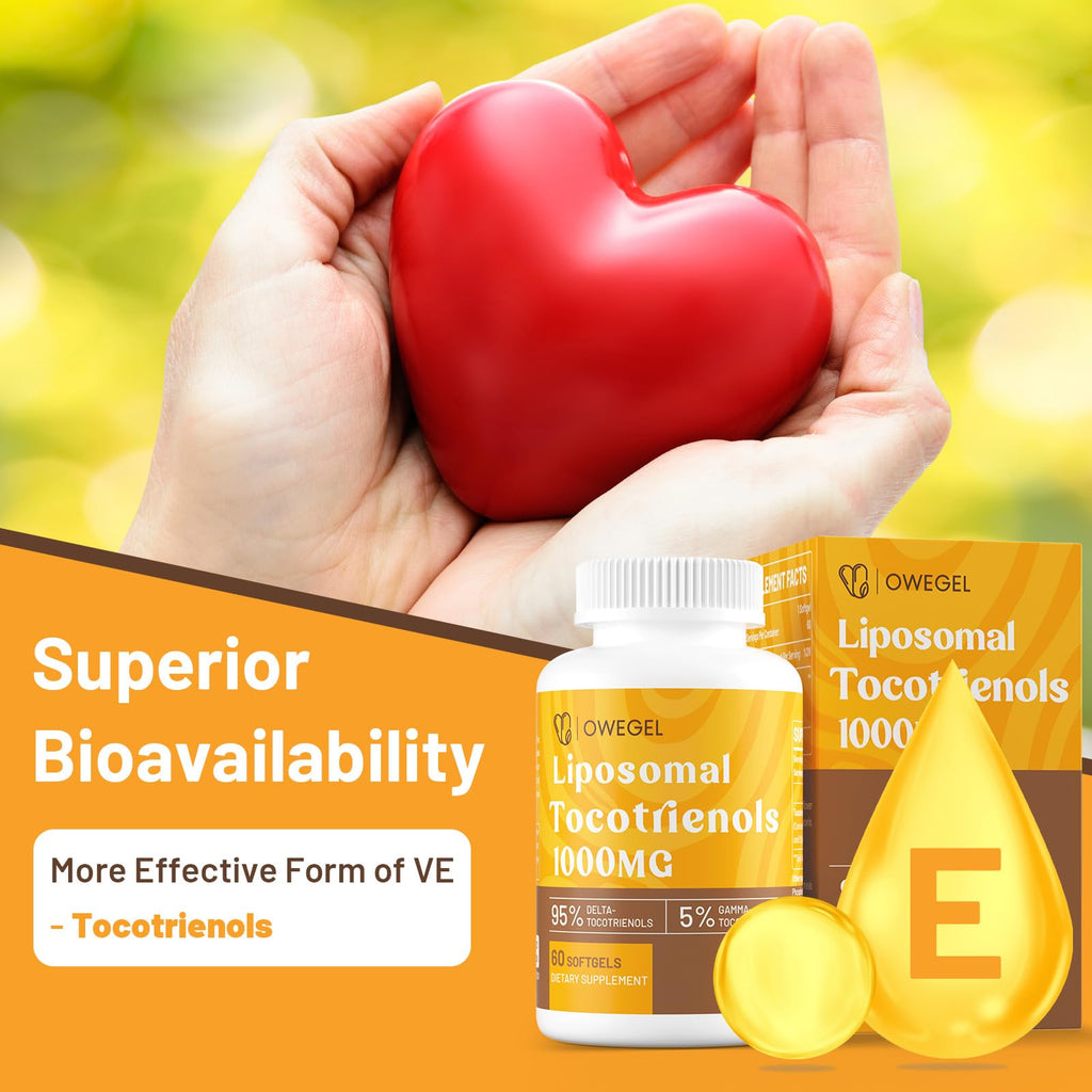 owegel Liposomal Tocotrienols 1000mg – High Bioavailability Vitamin E Tocotrienols, 60 Softgels