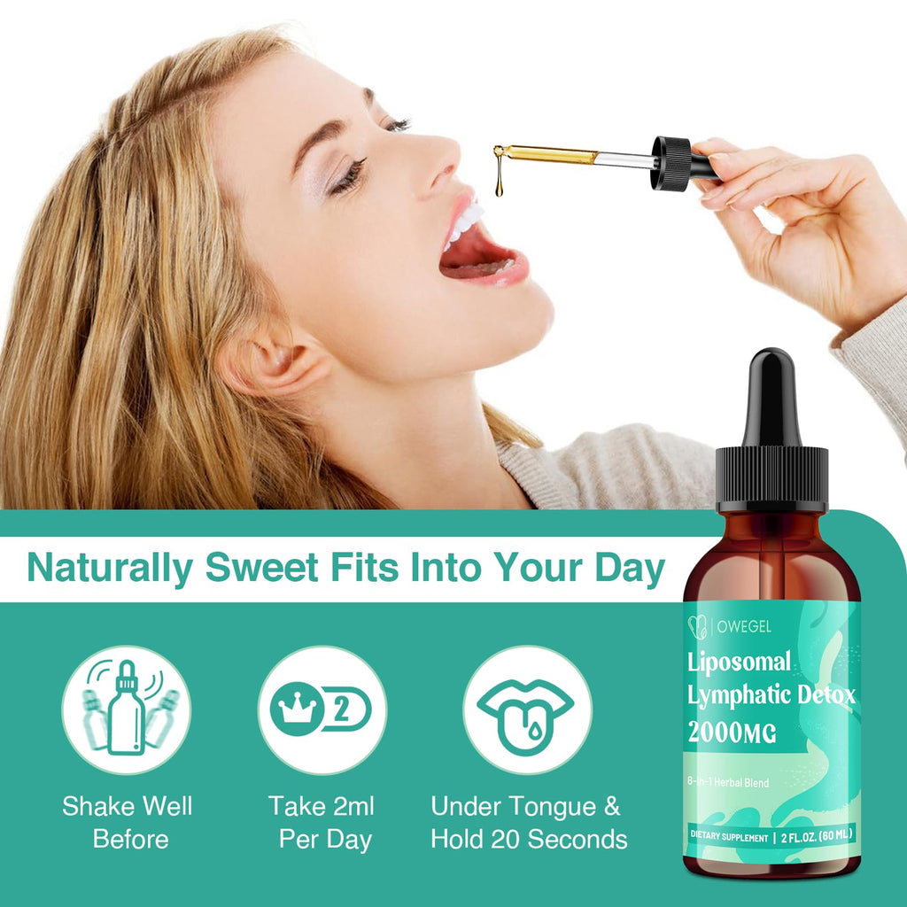 Owegel Liposomal Lymphatic Drainage Drops 2000mg – Immune & Lymphatic Support – Sugar-Free, Alcohol-Free – 2 FL OZ