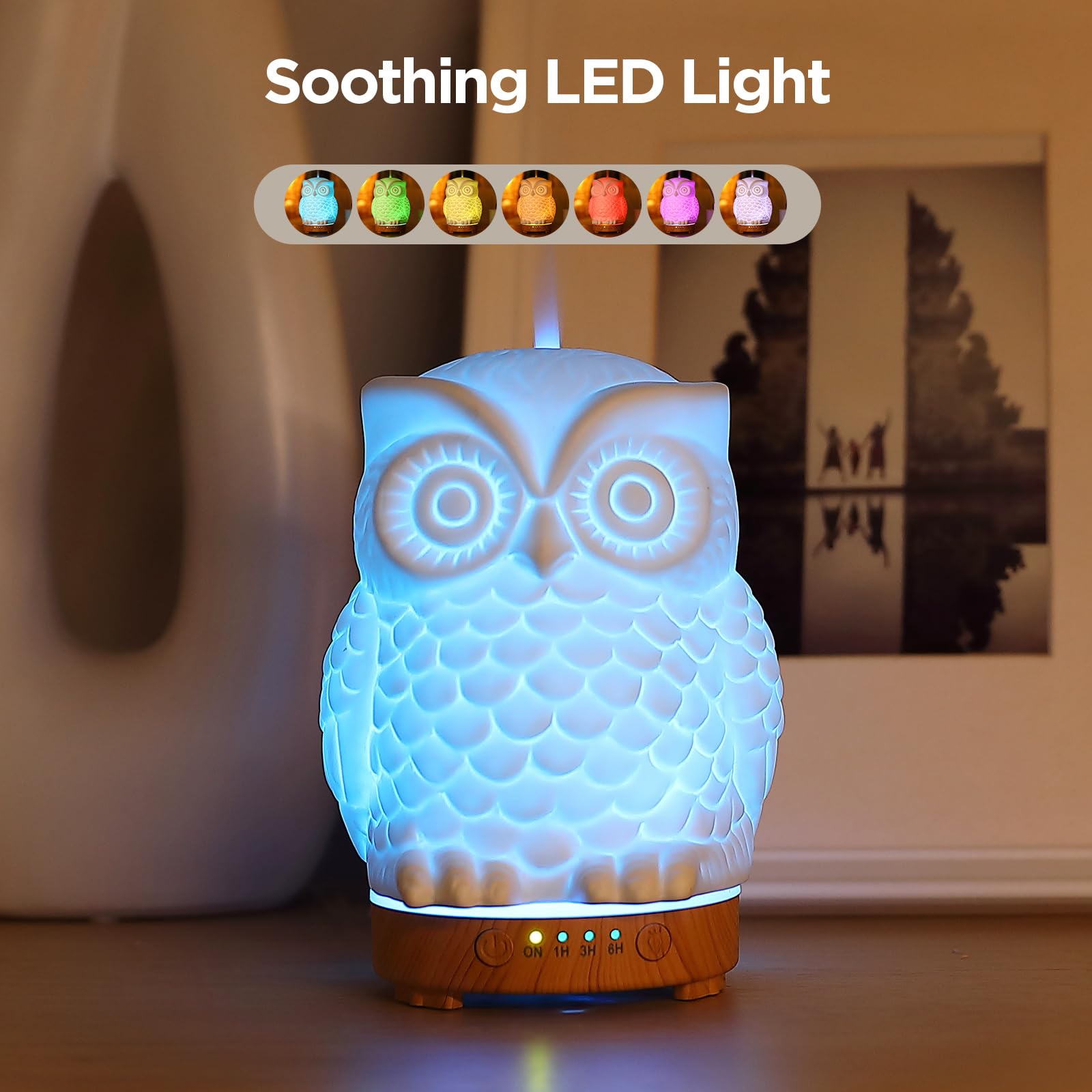 Owl Ceramic Aromatherapy Diffuser 160ml – INRORANS Ultrasonic Stone Owl Night Light