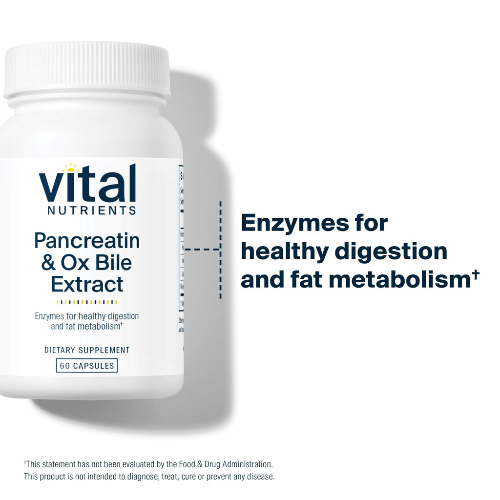 Vital Nutrients Pancreatin & Ox Bile Extract 500mg | Digestive Enzymes 60 Capsules
