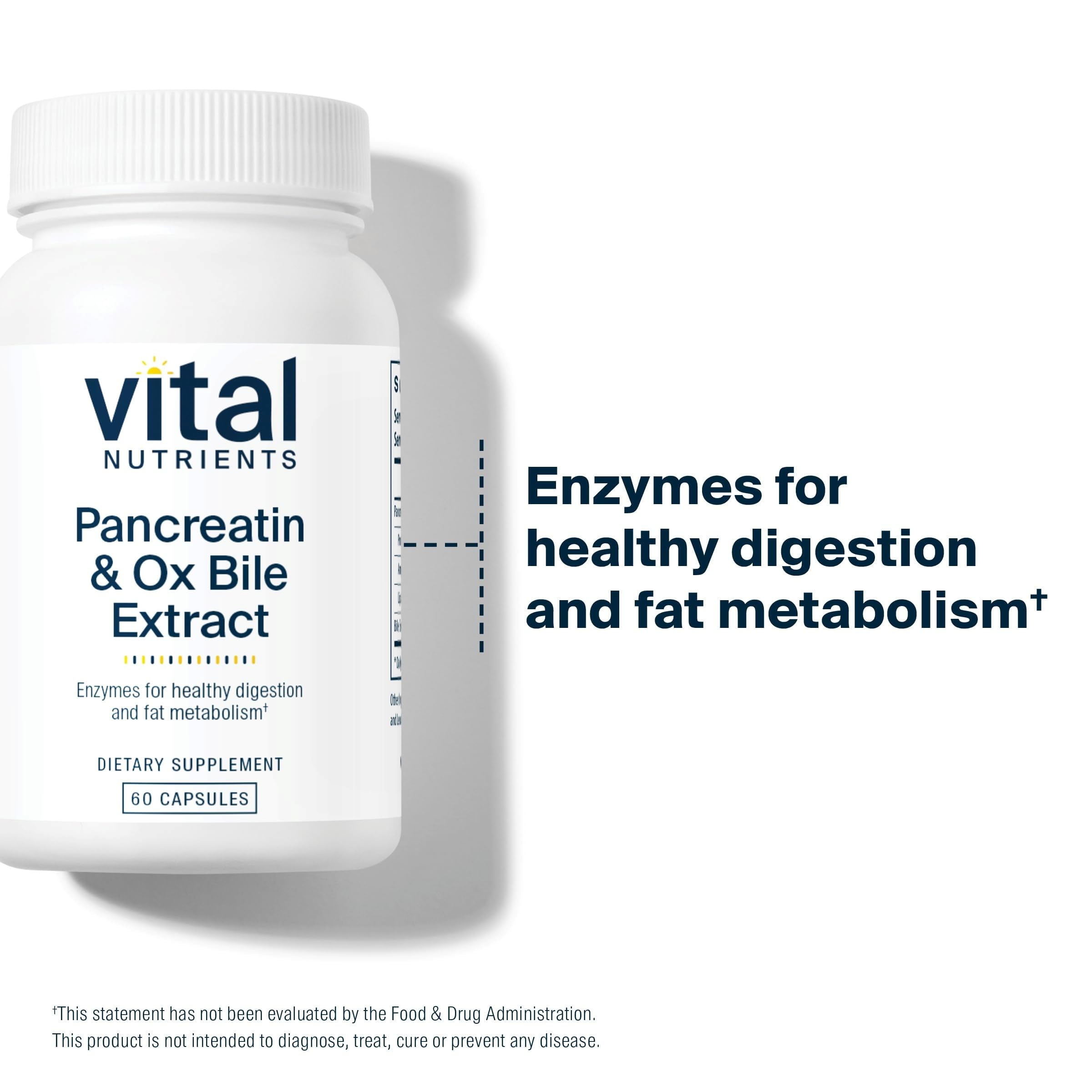 Vital Nutrients Pancreatin & Ox Bile Extract 500mg | Digestive Enzymes 60 Capsules