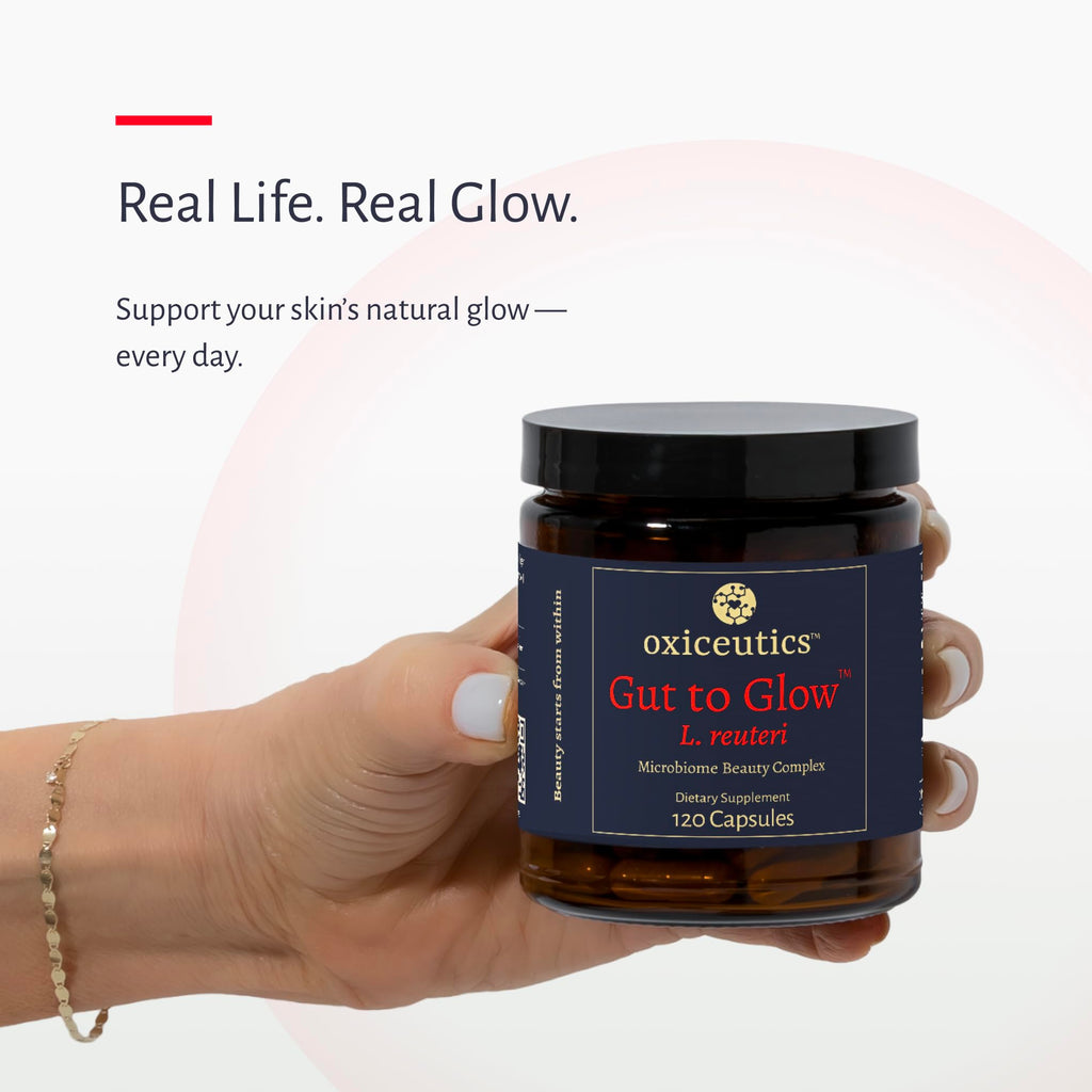 Oxiceutics Gut to Glow Probiotics with L. Reuteri LRDR — Dr. Davis Formula for Gut Skin Axis