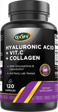 Oxify Hyaluronic Acid with Glucosamine, Chondroitin, Collagen & Vitamin C | 120 Capsules | Gluten-Free & Non-GMO | Made in USA
