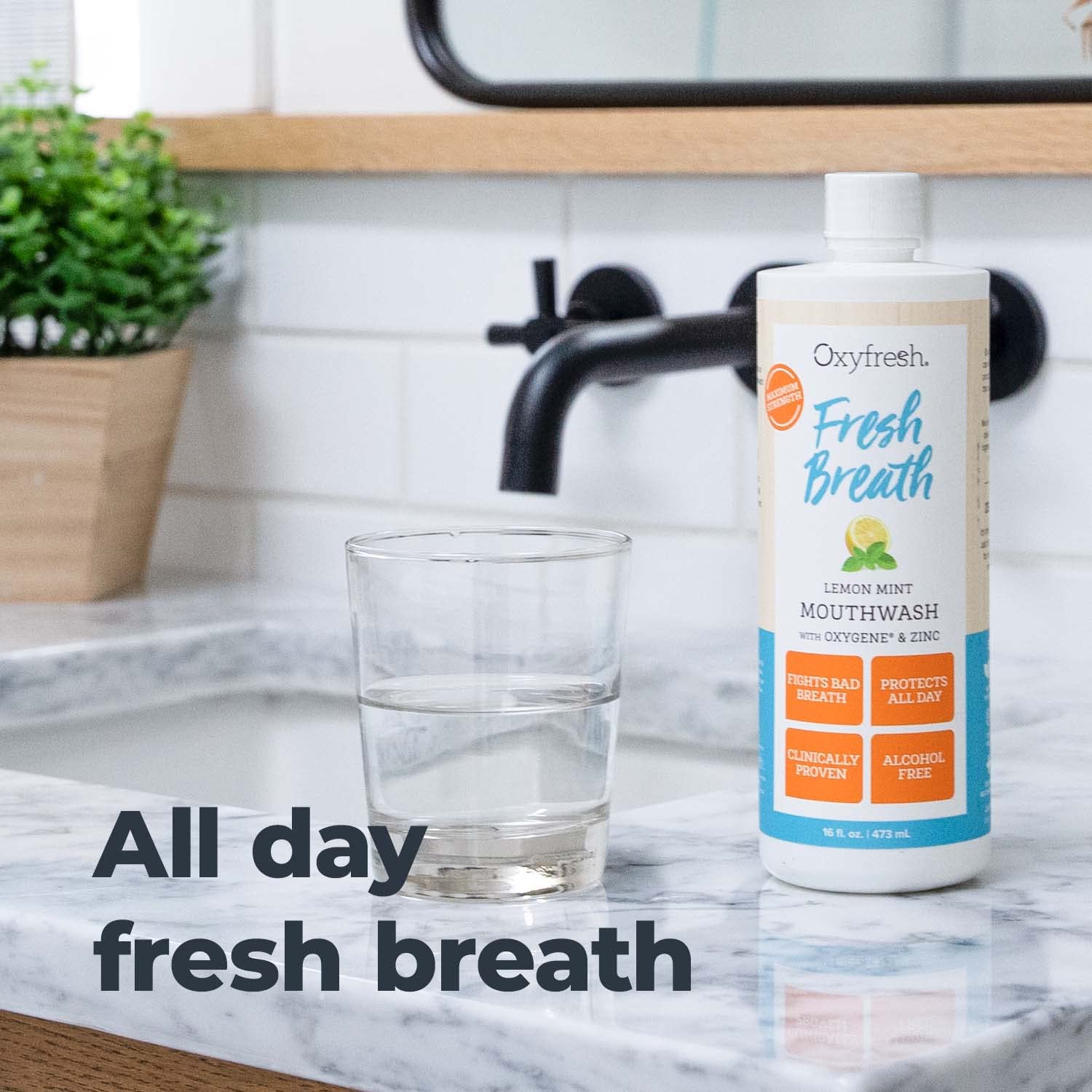 Oxyfresh Lemon Mint Fresh Breath Mouthwash – SLS Free, Fluoride Free, Alcohol Free | 128 oz Gallon