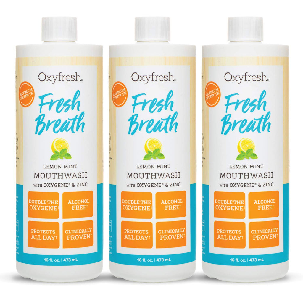 Oxyfresh Lemon Mint Fresh Breath Mouthwash – SLS & Fluoride Free, Alcohol Free – 16 Fl Oz (Pack of 3)