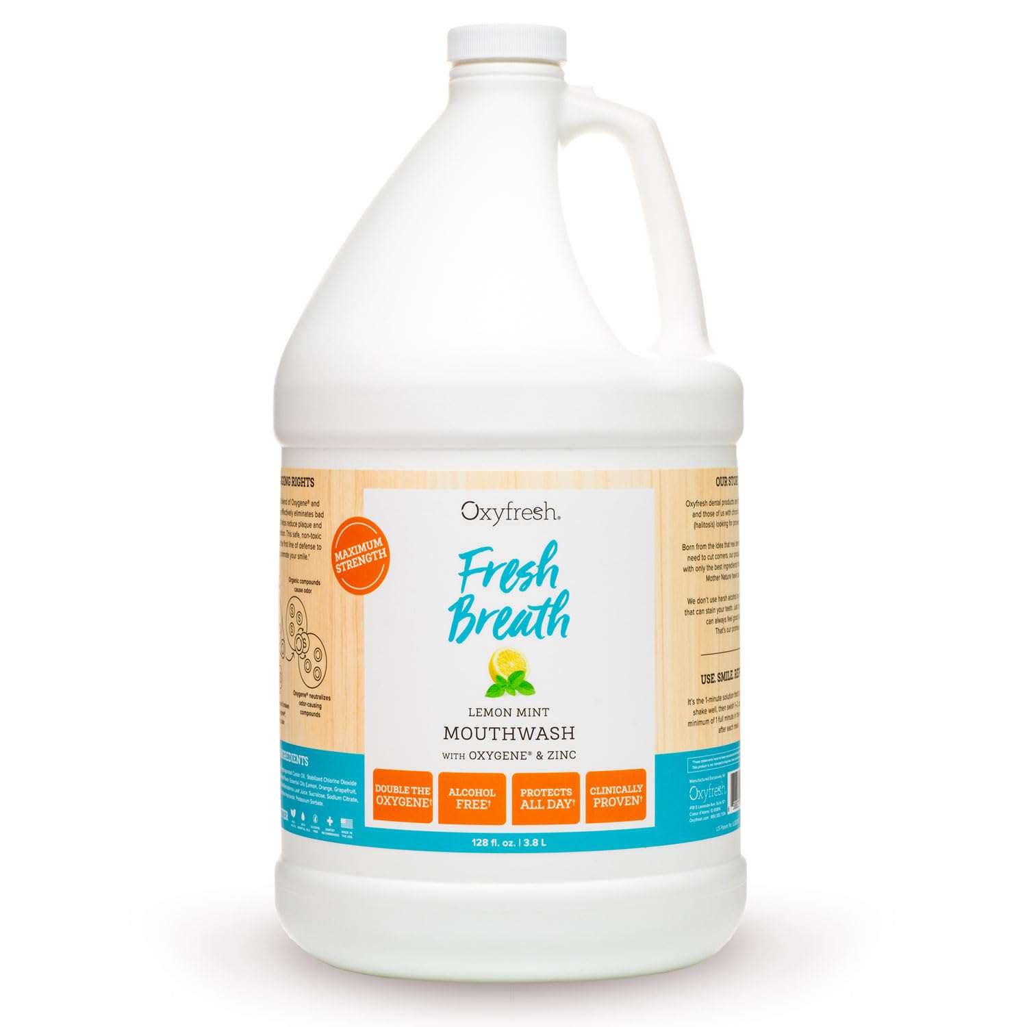 Oxyfresh Lemon Mint Fresh Breath Mouthwash – SLS Free, Fluoride Free, Alcohol Free | 128 oz Gallon