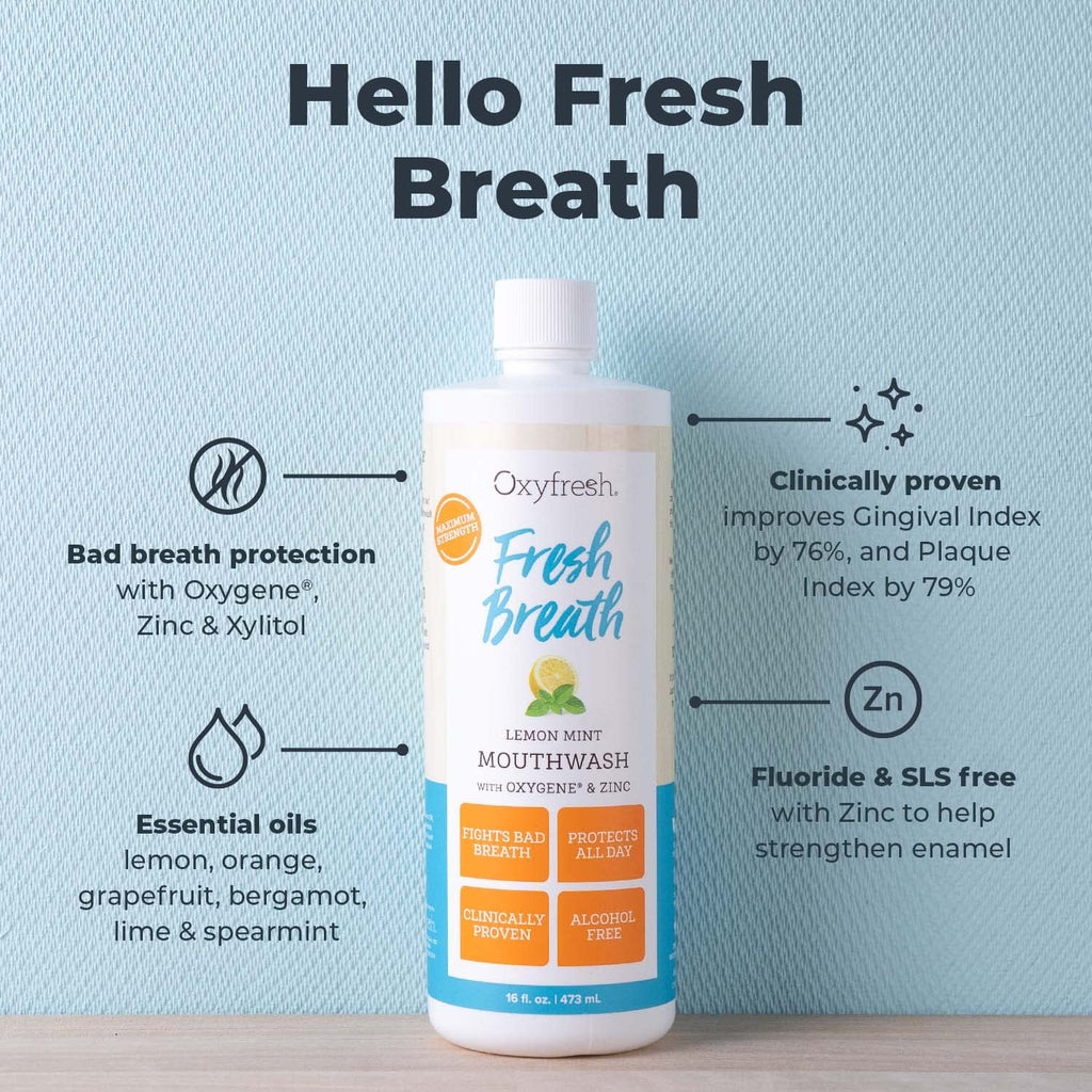 Oxyfresh Lemon Mint Fresh Breath Mouthwash – SLS Free, Fluoride Free, Alcohol Free | 128 oz Gallon