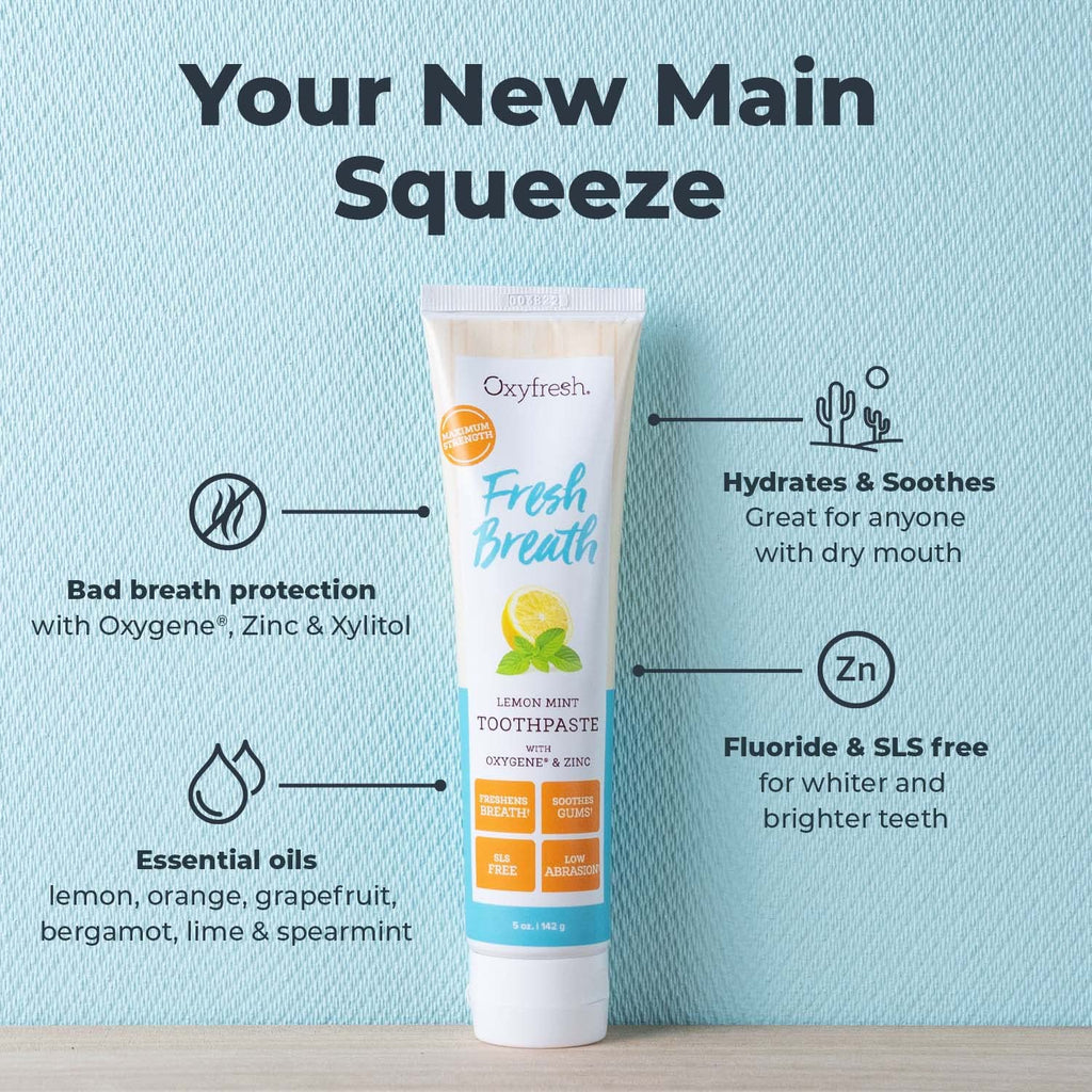 Oxyfresh Maximum Fresh Breath Lemon Mint Toothpaste - Clean Teeth & Fresh Breath - SLS & Fluoride Free - 5 oz