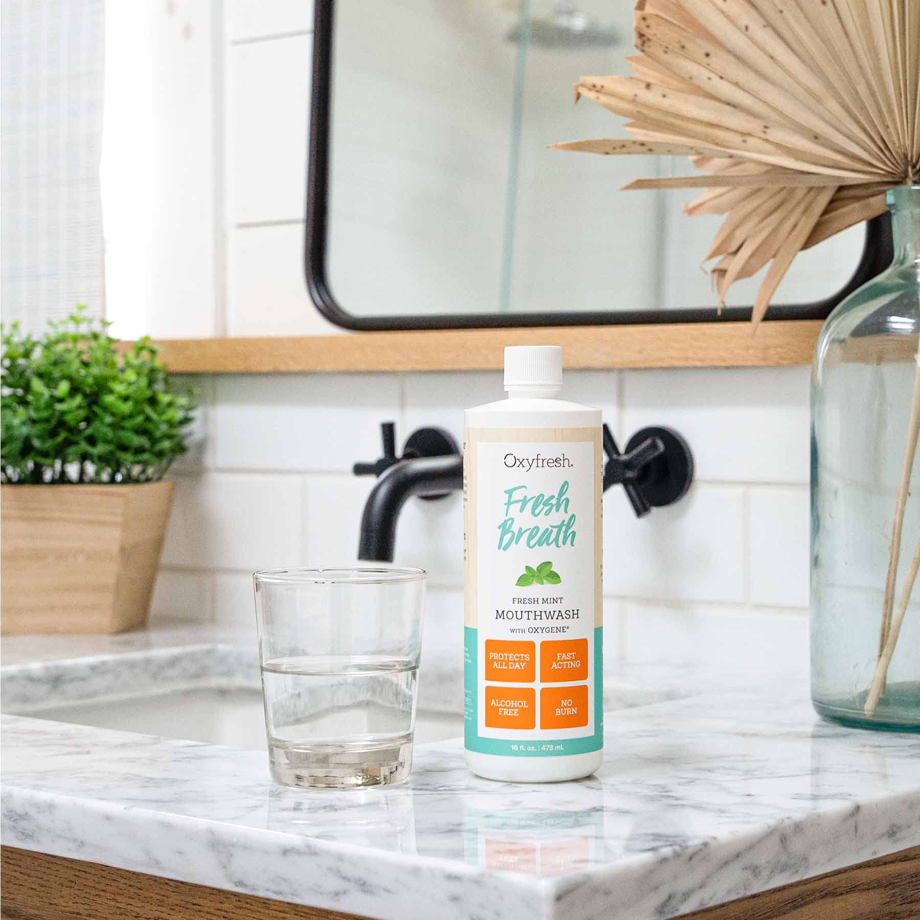Oxyfresh Fresh Breath Mint Mouthwash – Dentist-Recommended, Alcohol-Free & Fluoride-Free (Pack of 2, 16 oz each)