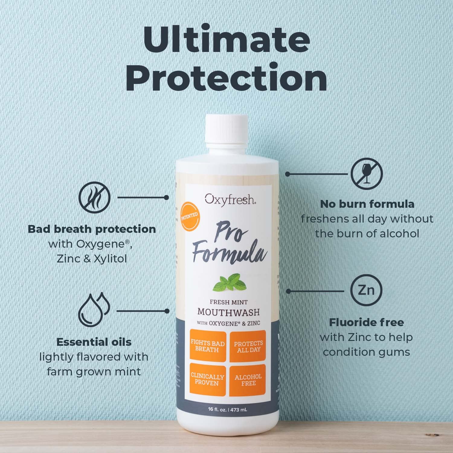 Oxyfresh Pro Formula Fresh Mint Mouthwash – Patented Zinc Mouthrinse for Fresh Breath, Healthy Gums & 1 Gal Dye/Fluoride/Alcohol Free