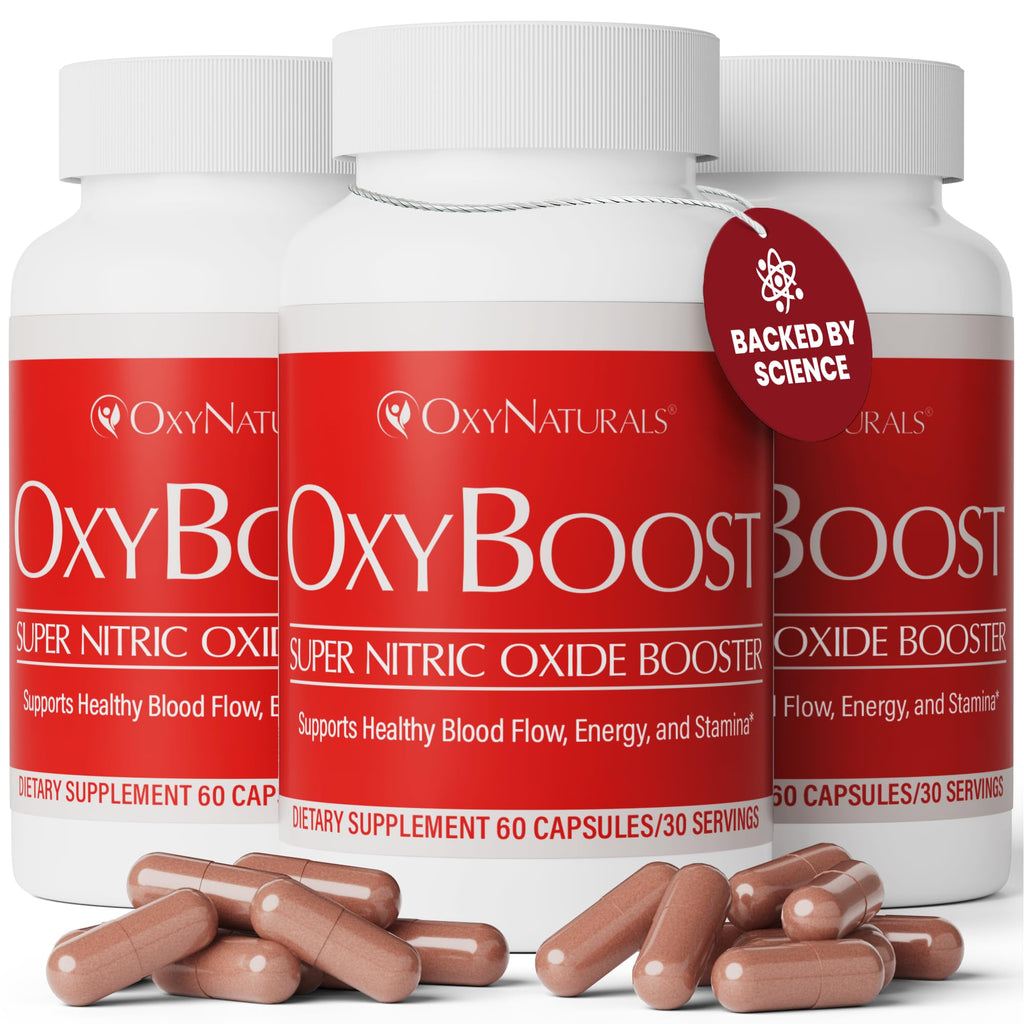 OxyNaturals OxyBoost Nitric Oxide Supplement – Circulation, Heart Health & Energy Support – 180 Capsules (3-Pack)