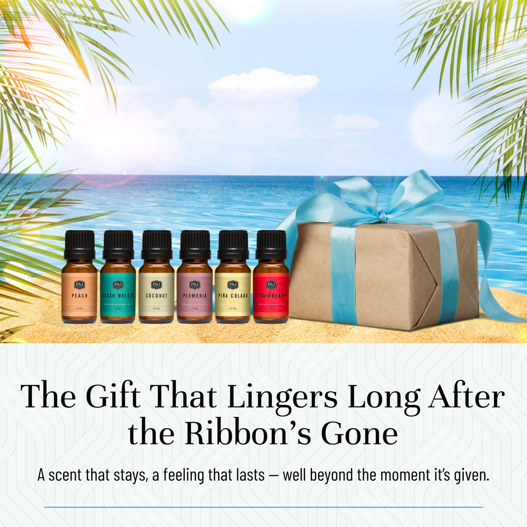 P&J Trading Summer Fragrance Oils Set – 6 Scents (Peach, Strawberry, Plumeria, Coconut, Ocean Breeze, Pina Colada)