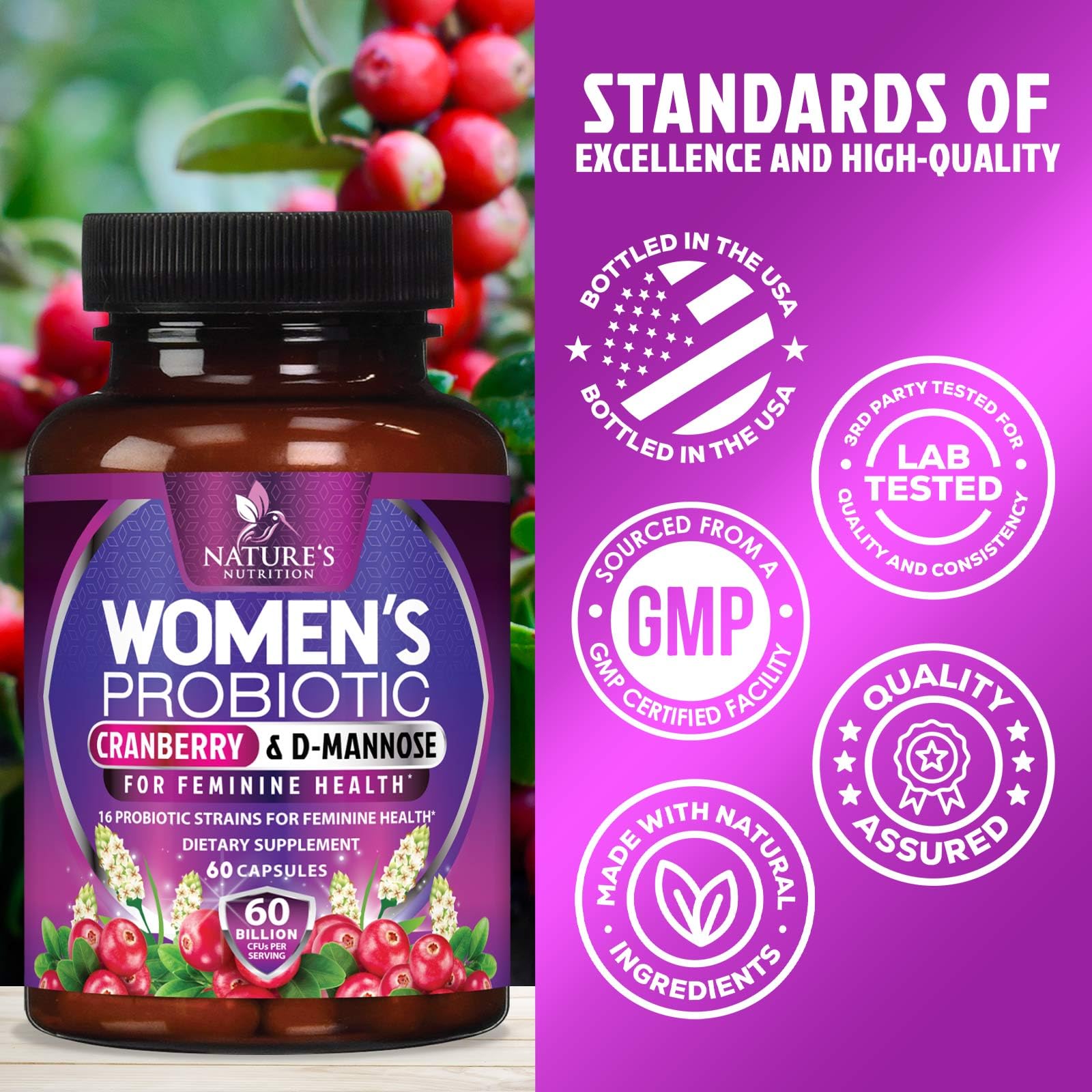 Womens Probiotic 60B CFU – 16 Strains, Cranberry & Prebiotics