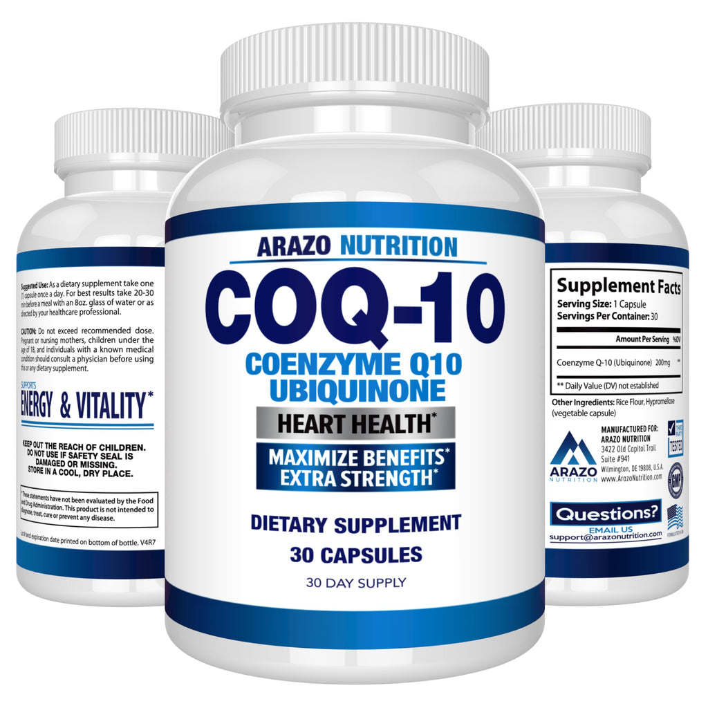 Arazo Nutrition CoQ10 Ubiquinone 200mg – High Absorption, No Soy | Pack of 2