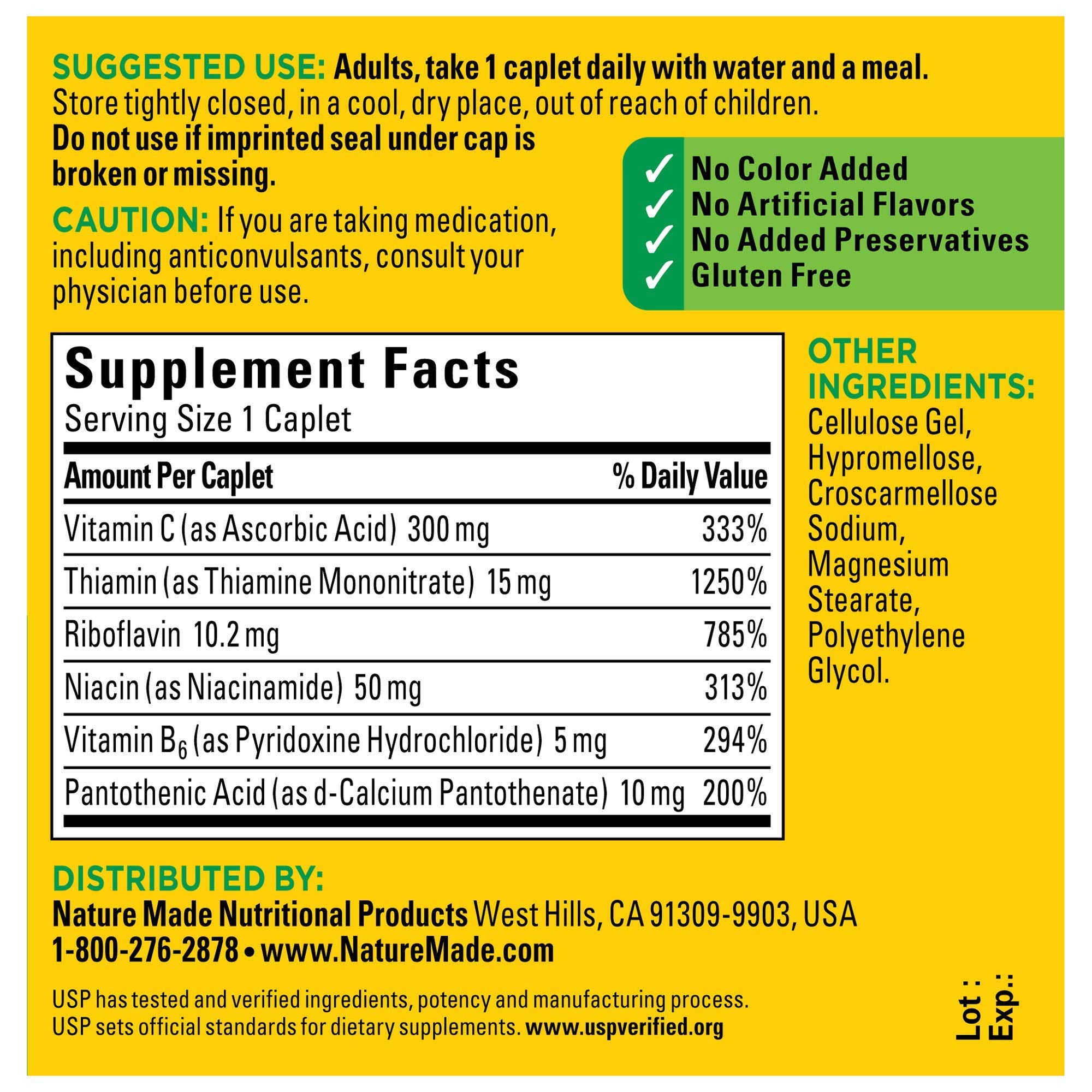 Nature Made B-Complex with Vitamin C Caplets - 100 Count (Pack of 3)