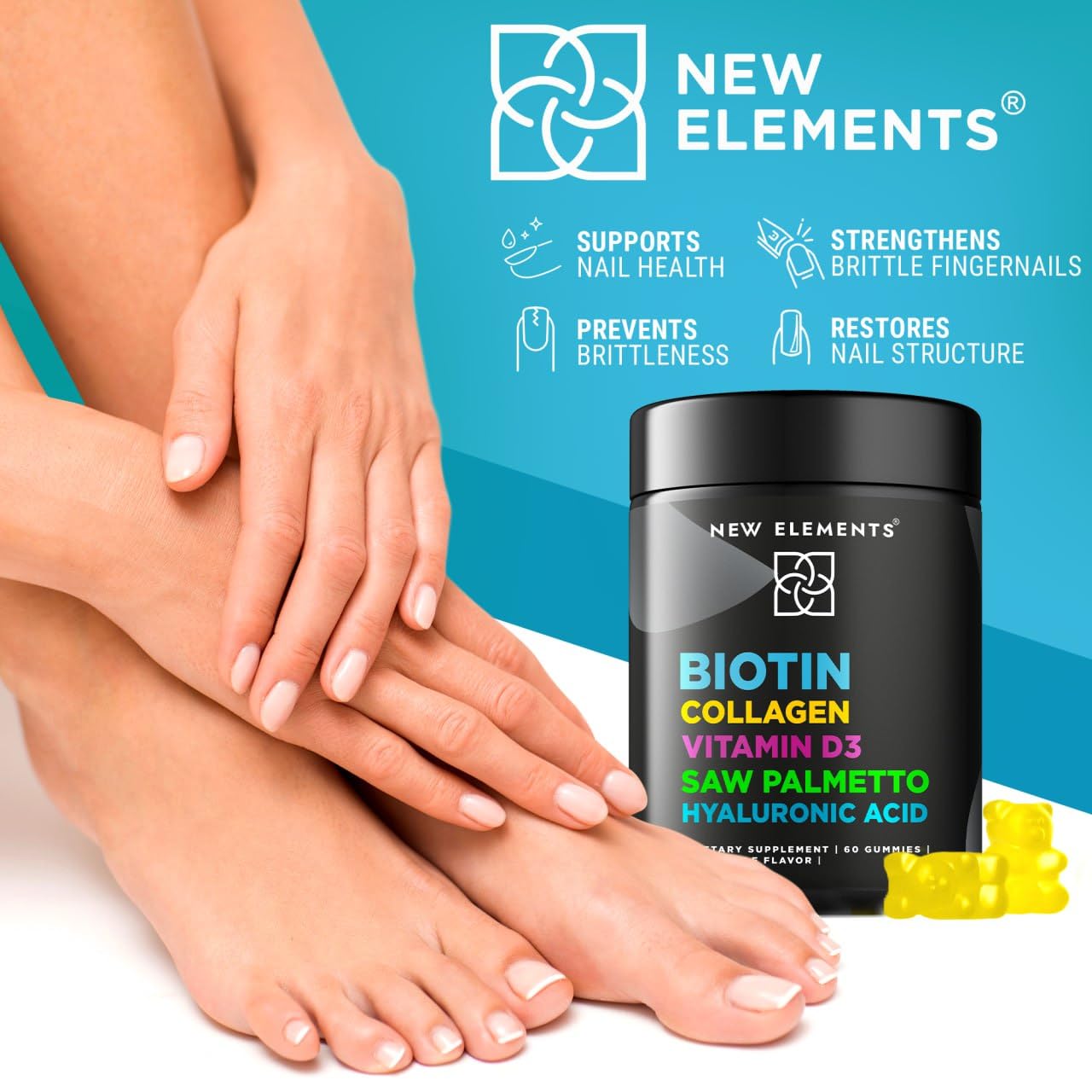 Biotin Gummies with Collagen & Vitamin D3 for Hair, Skin & Nails – Pineapple (Pack of 2)