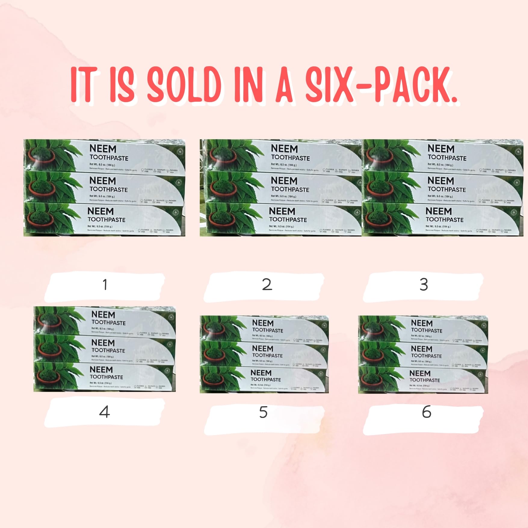 Pack of 6 Organic Neem 10-in-1 Fluoride-Free Toothpaste – 7.05 oz