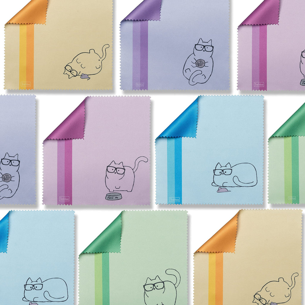 10 Pack Cute Kitty Cat Design Multicolor Microfiber Cleaning Cloths – For Eyeglasses, Lenses, Sunglasses & Phones