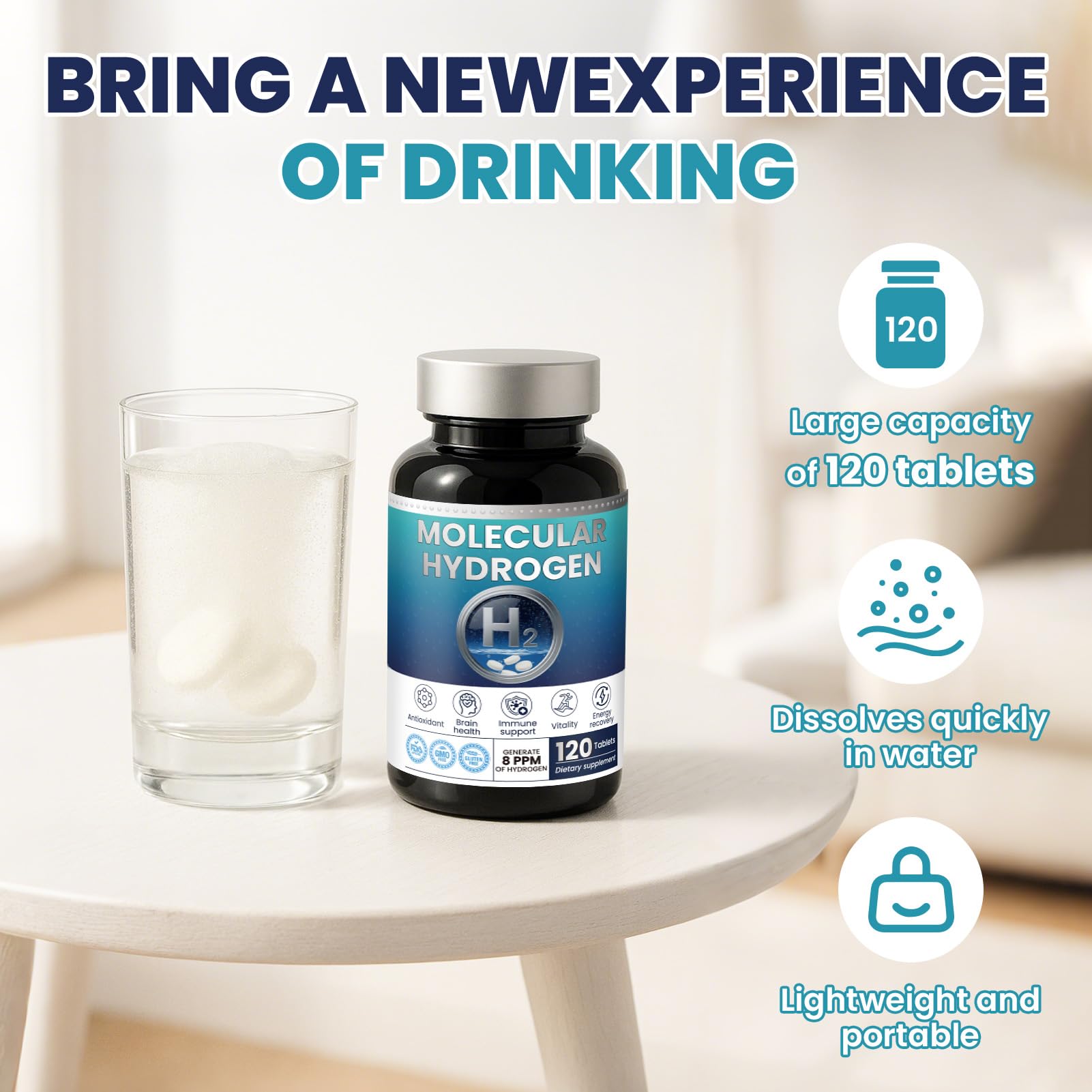 Hydrogen Water Tablets H2 Molecular 120 | Magnesium for Brain Health