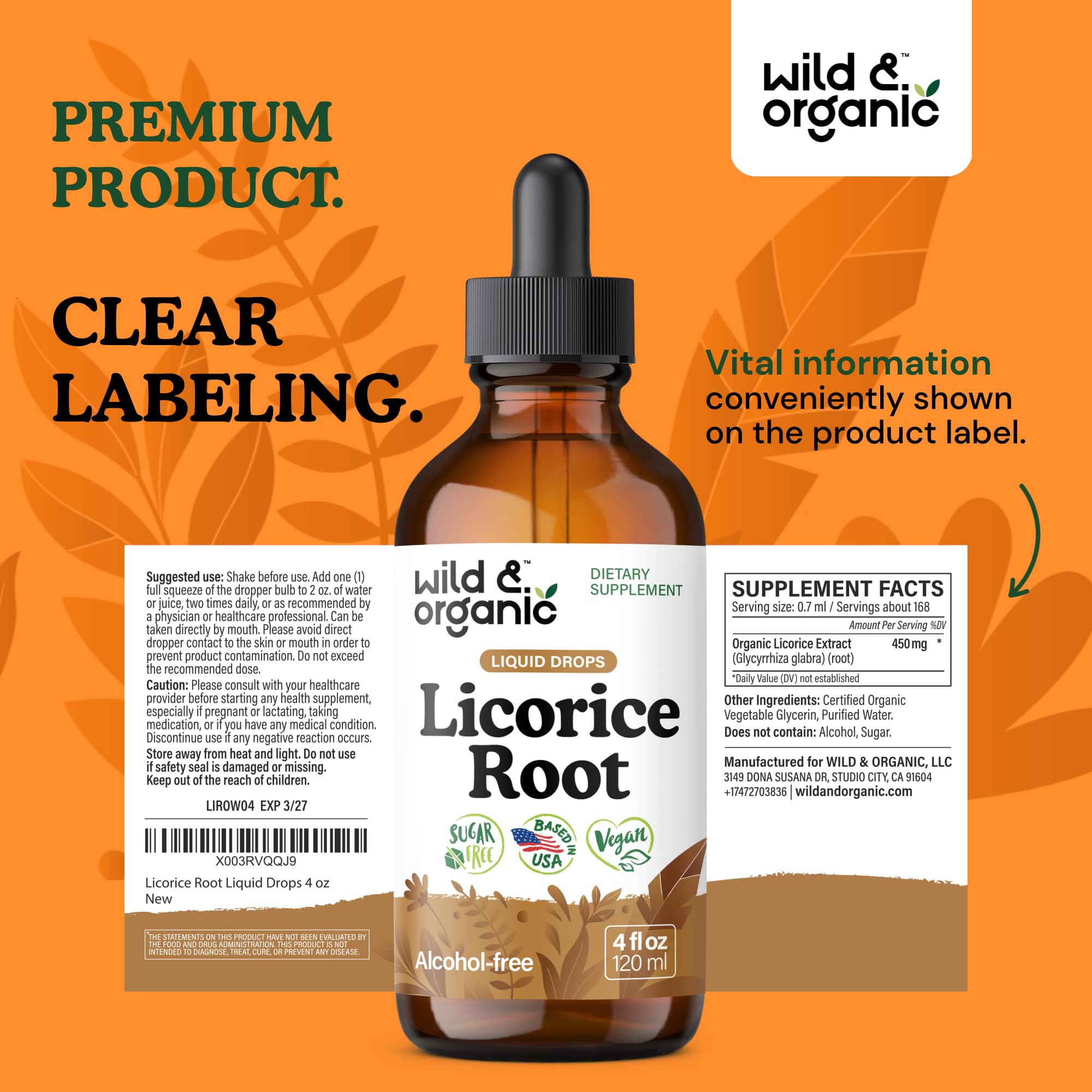 Wild & Organic Licorice Root Tincture - Digestive, Lung & Skin Support (4 oz)