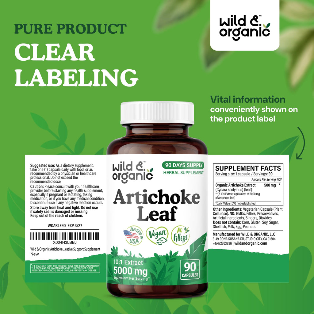 Wild & Organic Artichoke Extract 500 mg Capsules | Liver & Digestive Support | Vegan