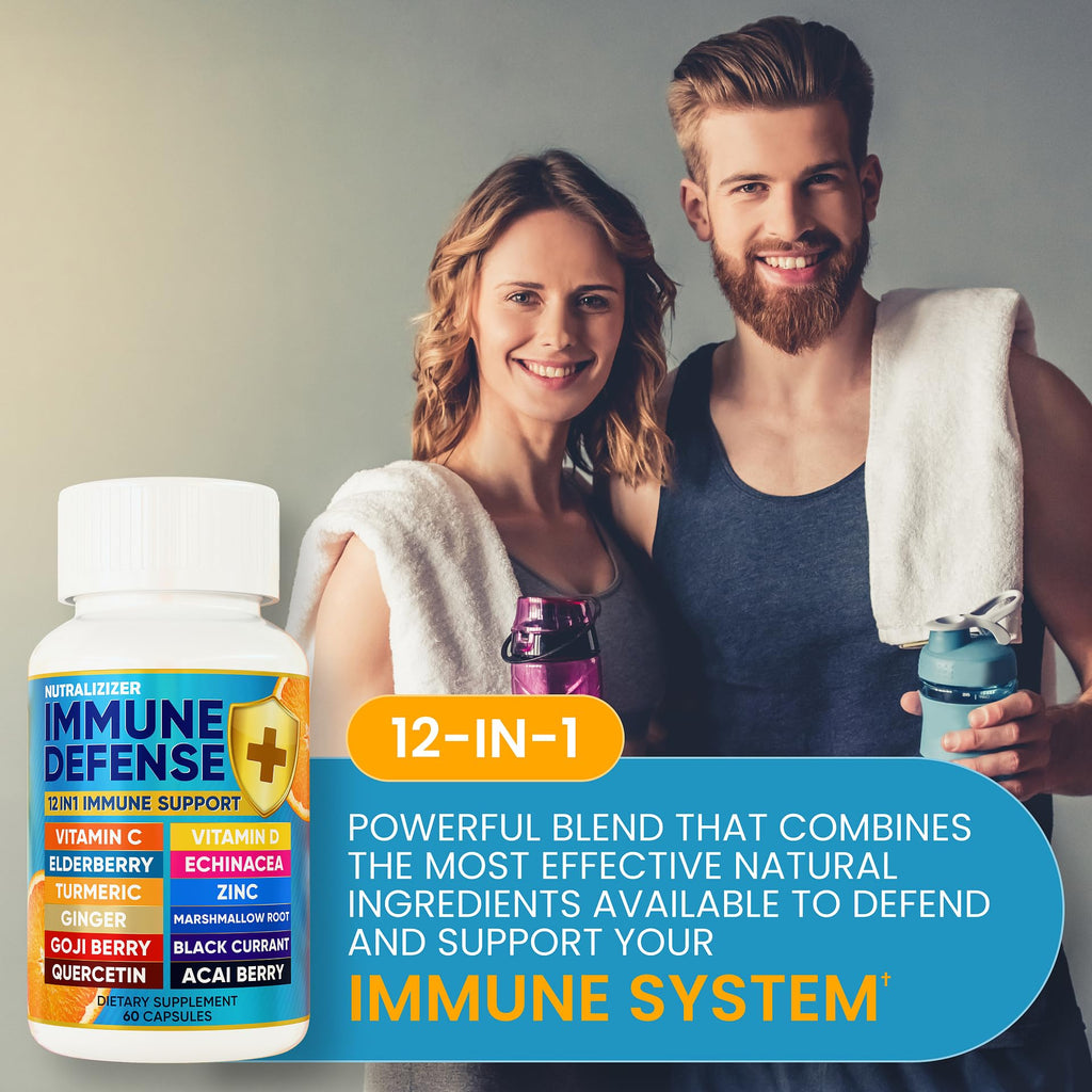 12-in-1 Premium Immune Defense Vitamins – Immune Support with D3 5000 IU, C 1000 mg, Zinc 50 mg | 120 Caps
